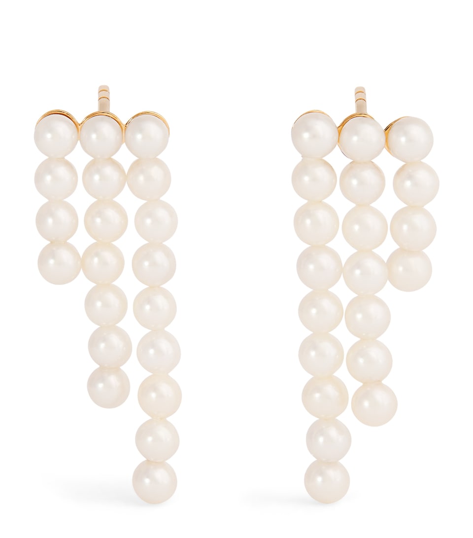 Yellow Gold and Pearl La Valse Trois Temps Drop Earrings