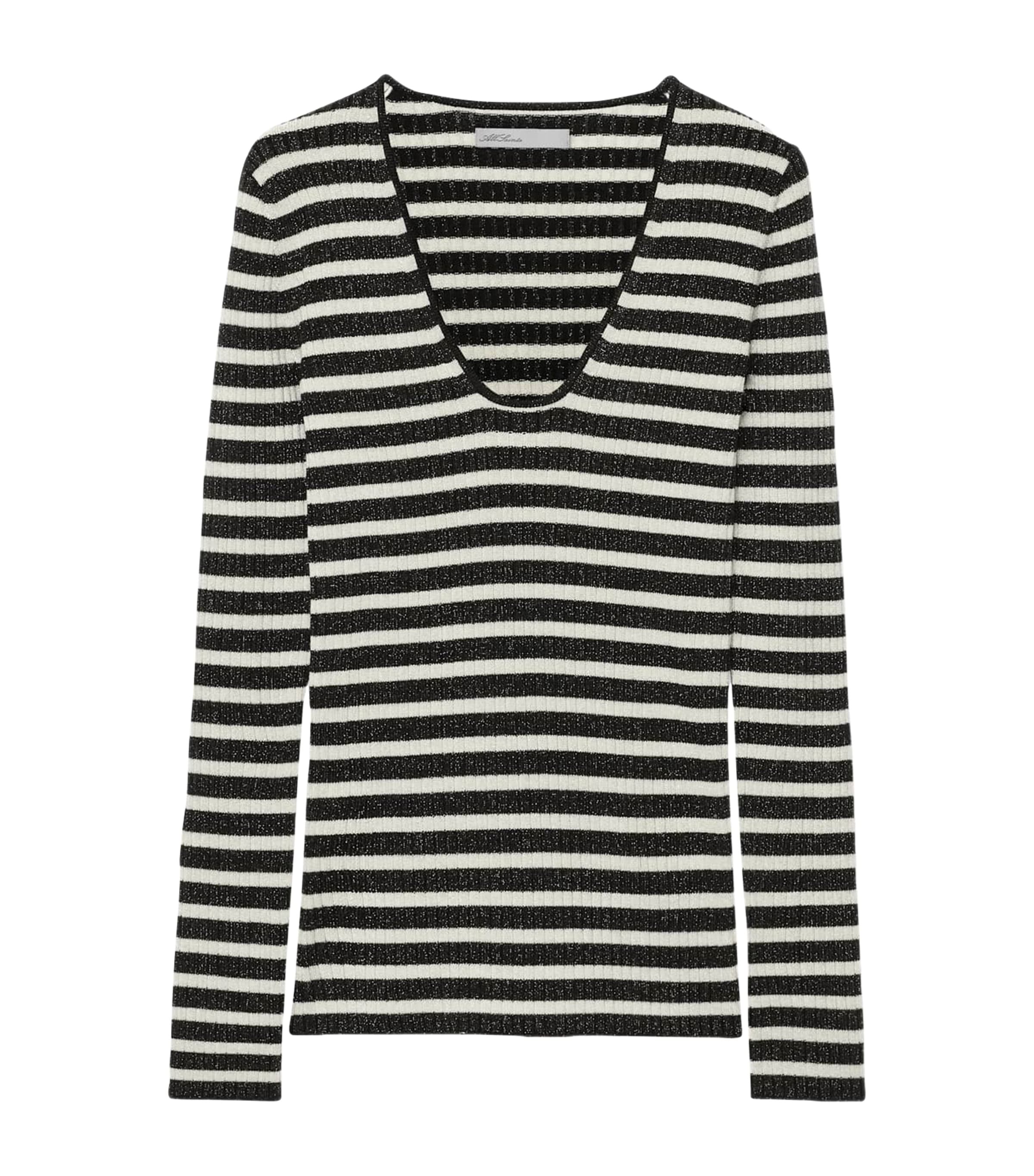 AllSaints Womens Wool-Blend Stripe Kay Sweater Black/chalk White
