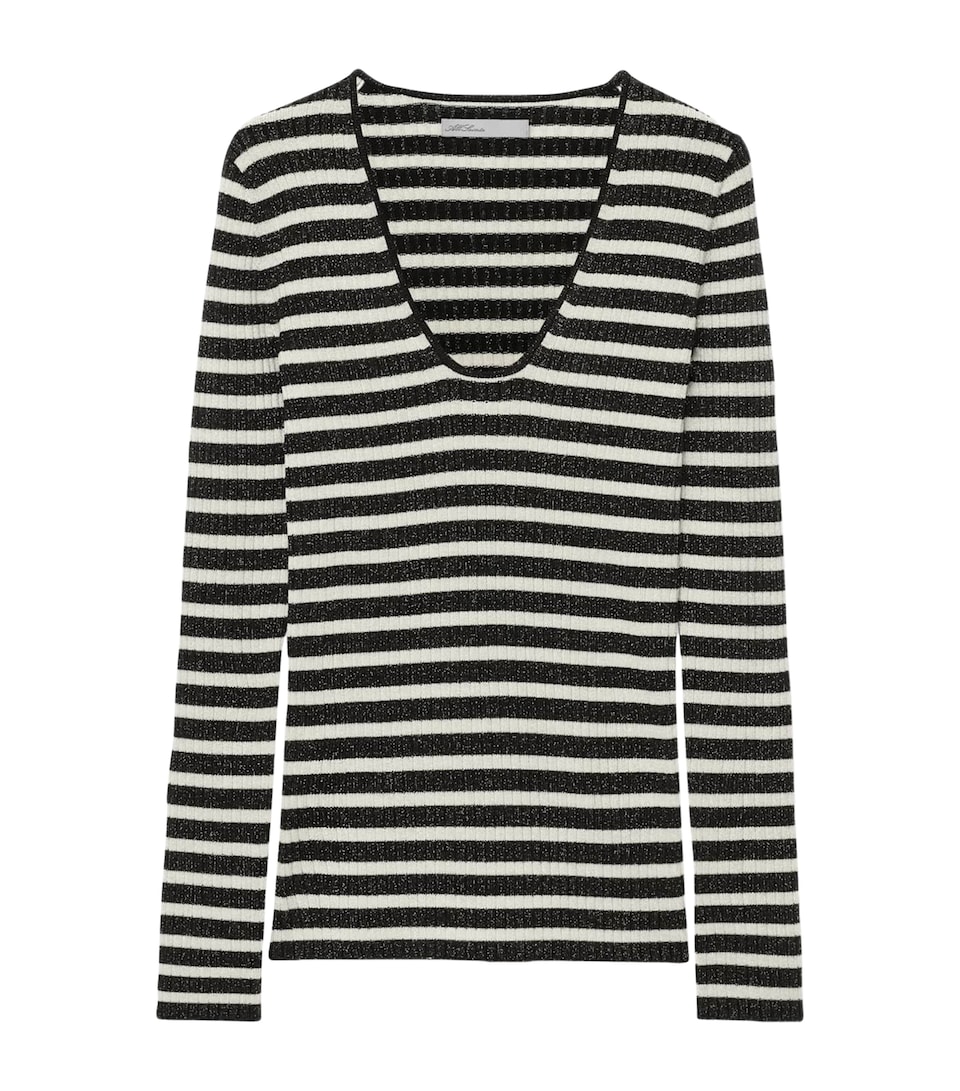 AllSaints Womens Wool-Blend Stripe Kay Sweater Black/chalk White