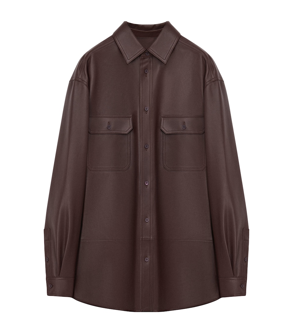 LOEWE Mens Leather Overshirt Chocolate Brown