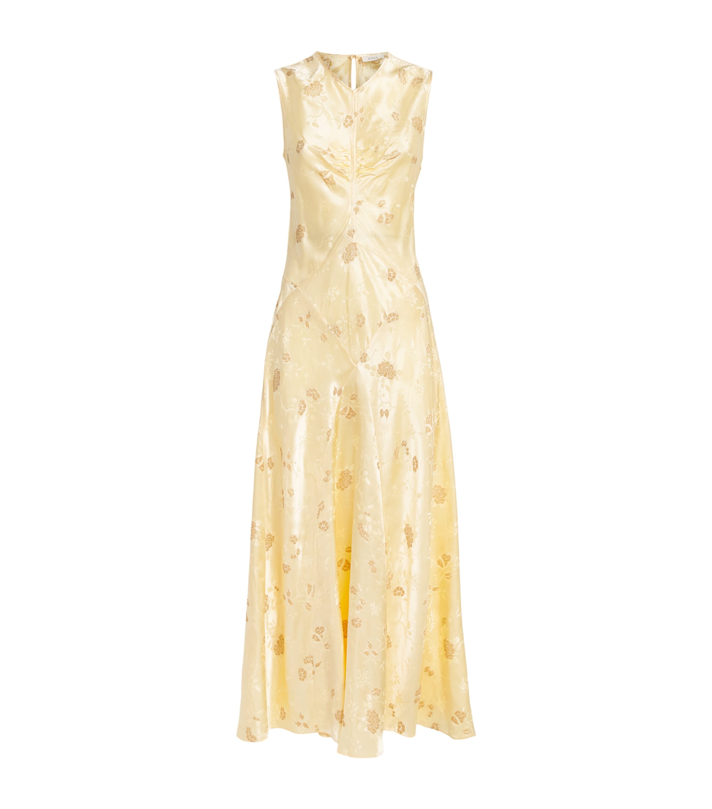 DÔEN Womens Floral Jacquard Ginette Midi Dress Citrone