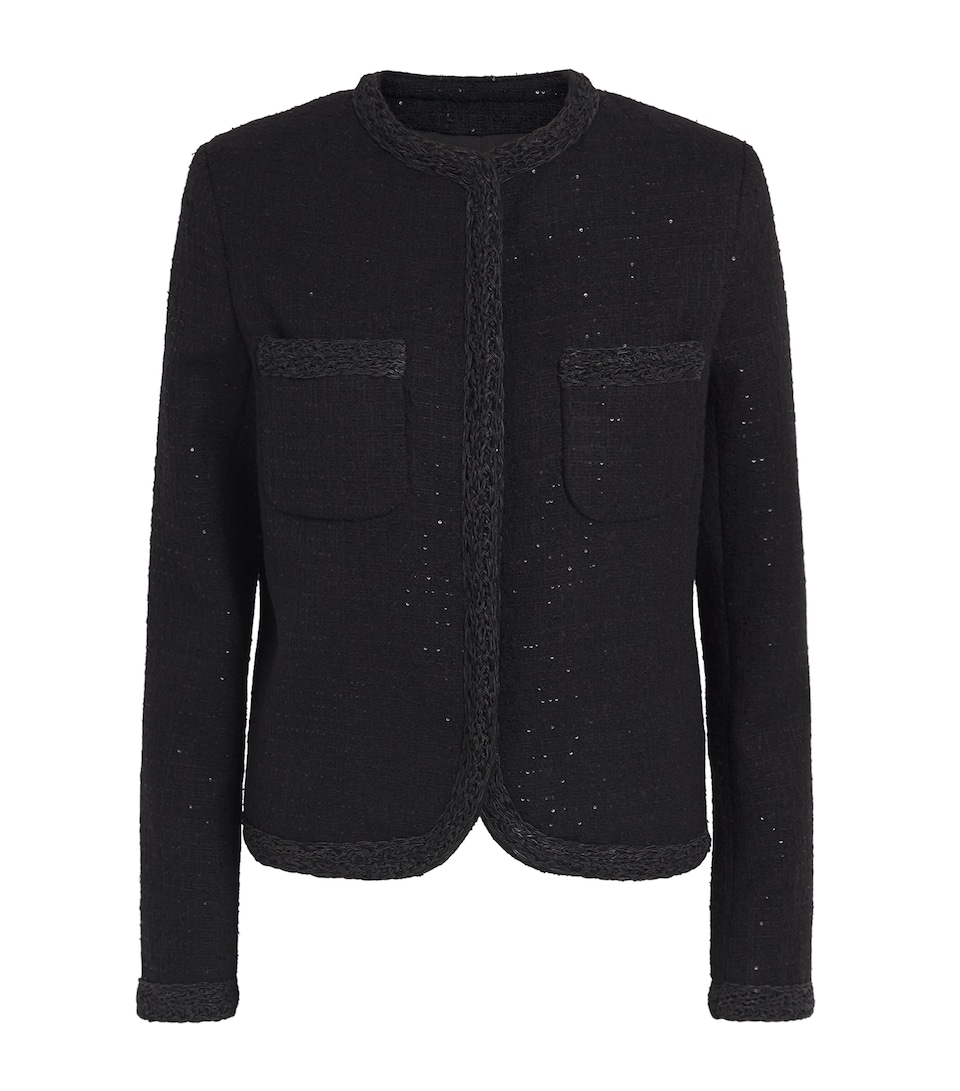 Fabiana Filippi Womens Tweed Sequin Cropped Jacket Nero