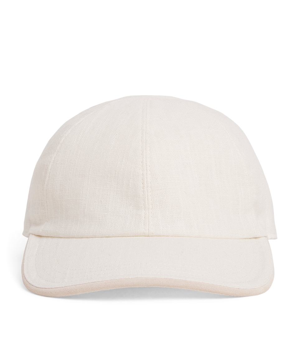 Eleventy Linen-Cotton Baseball Cap Bianco E Beige