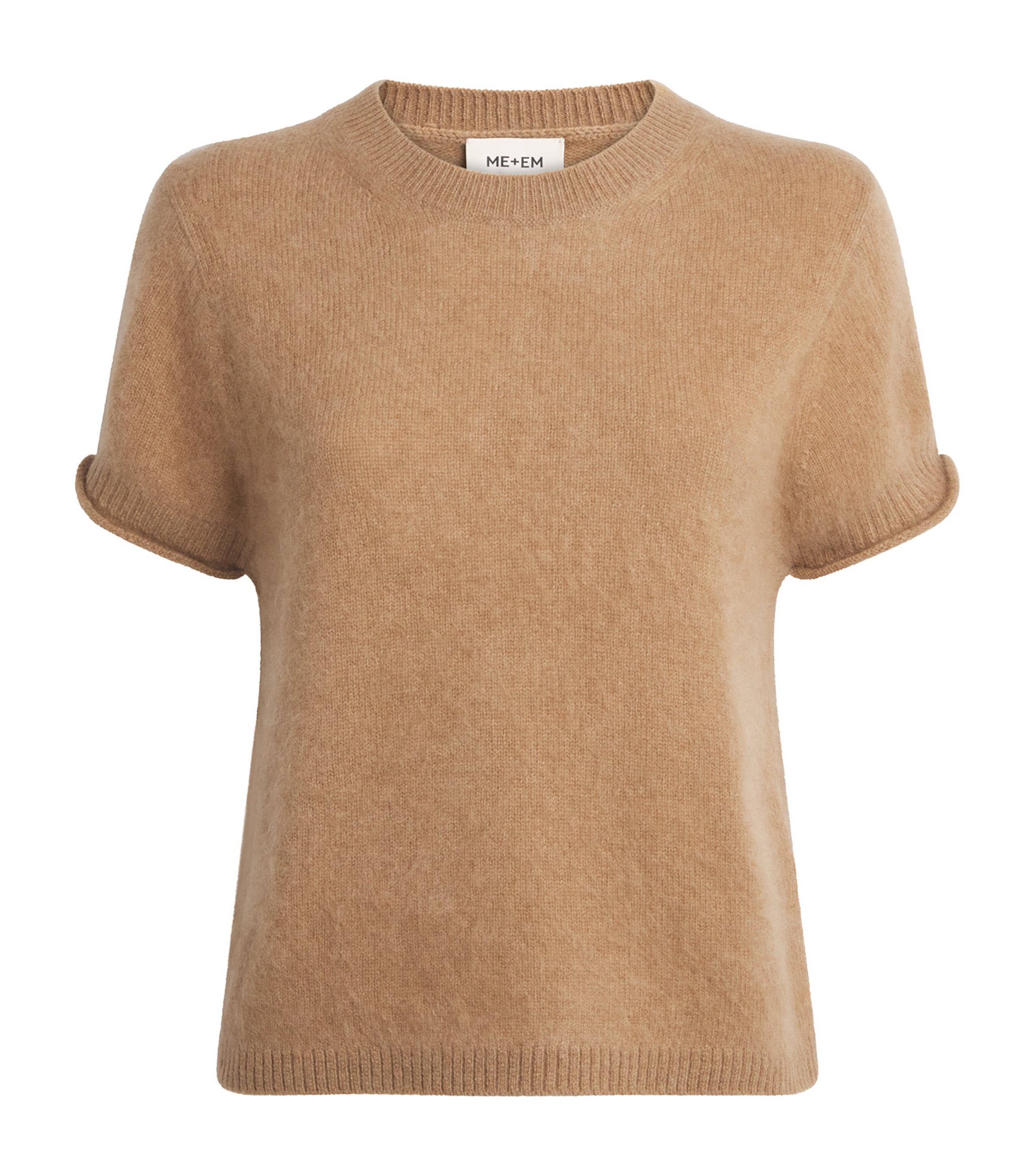 ME+EM Womens Brushed-Wool Shrunken Baby T-Shirt Sweater Camel