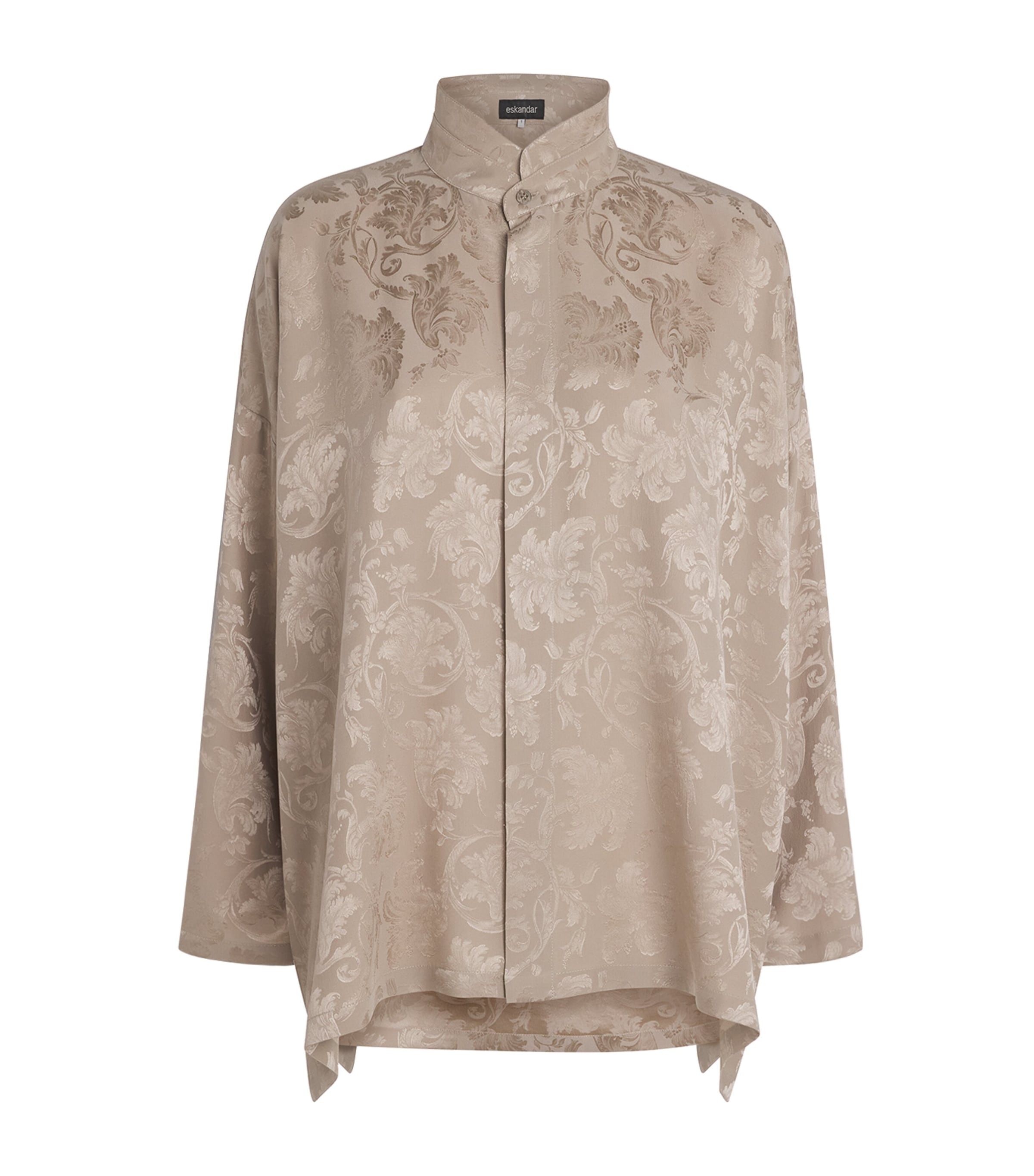 Eskandar Womens Silk Double-Stand Collar Shirt Stone