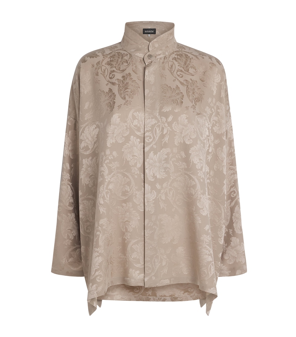 Eskandar Womens Silk Double-Stand Collar Shirt Stone