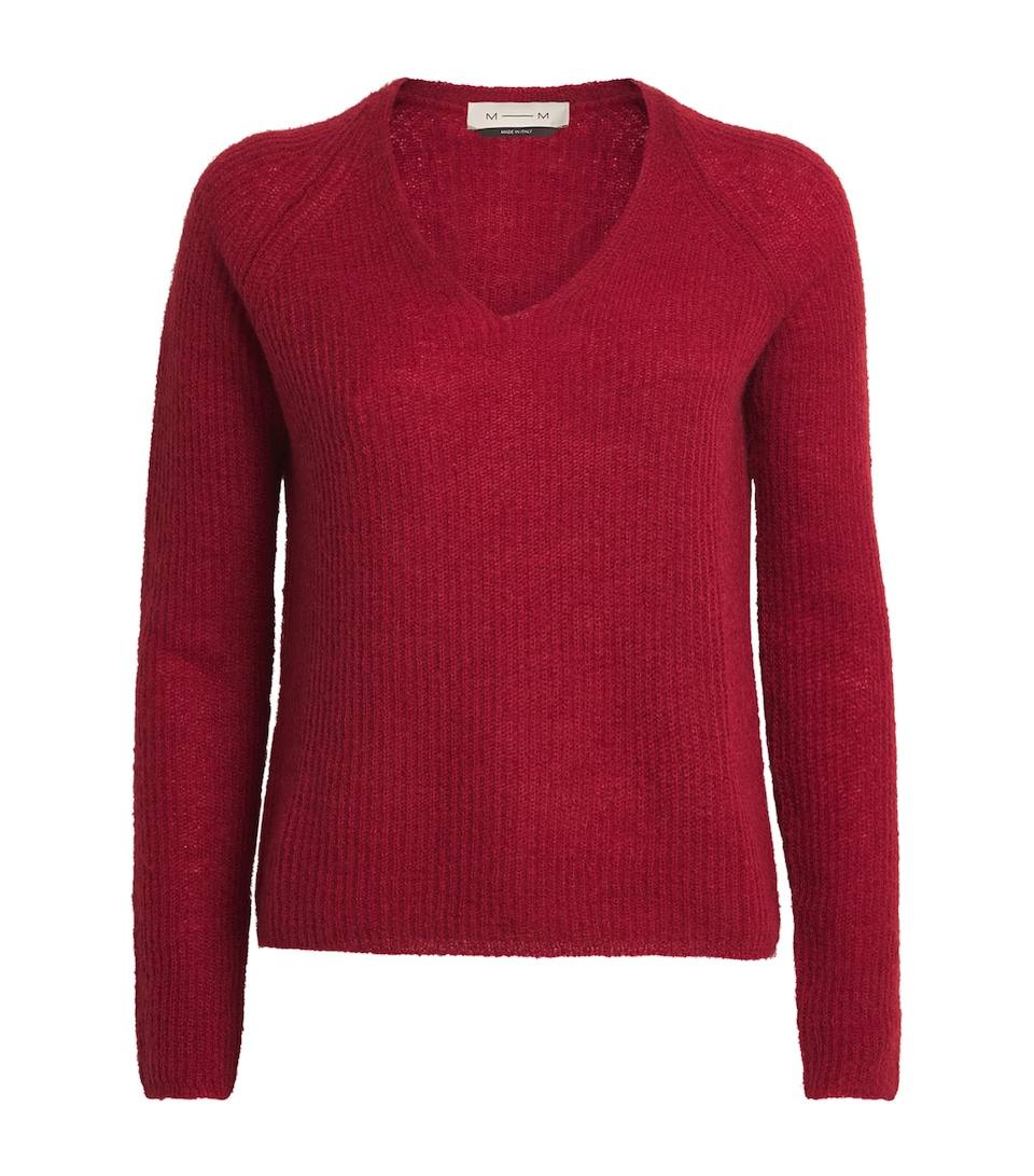 MM Womens Ribbed V-Neck Sweater Dark Red