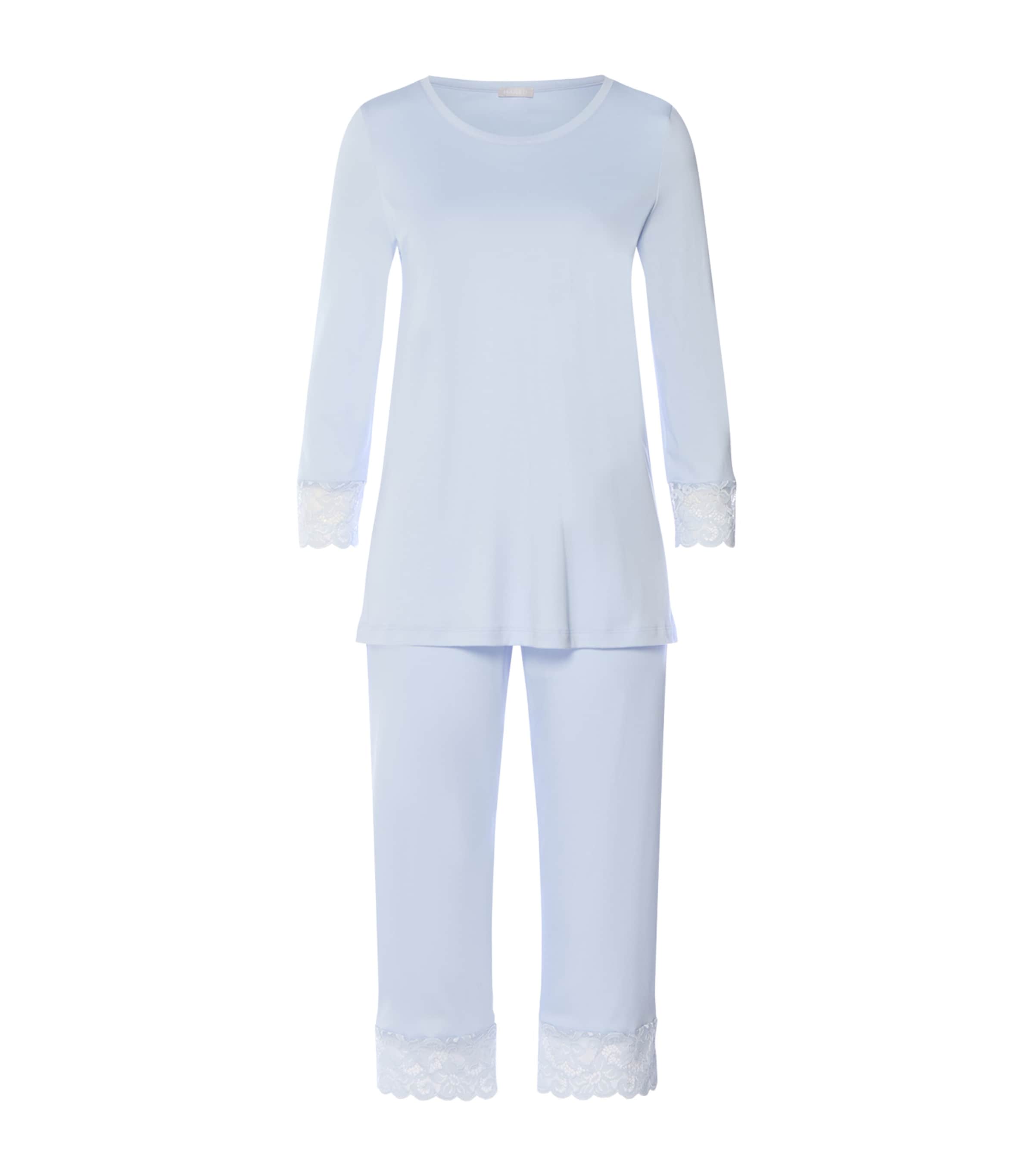 Hanro Womens Cotton Moments Pyjama Set Blue Dove