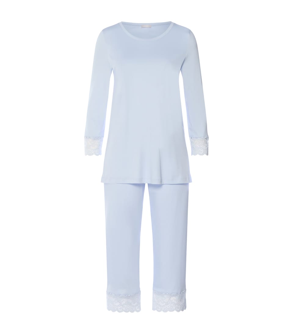 Hanro Womens Cotton Moments Pyjama Set Blue Dove