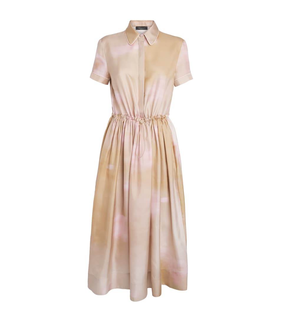 Silk Printed Midi Shirt Dress