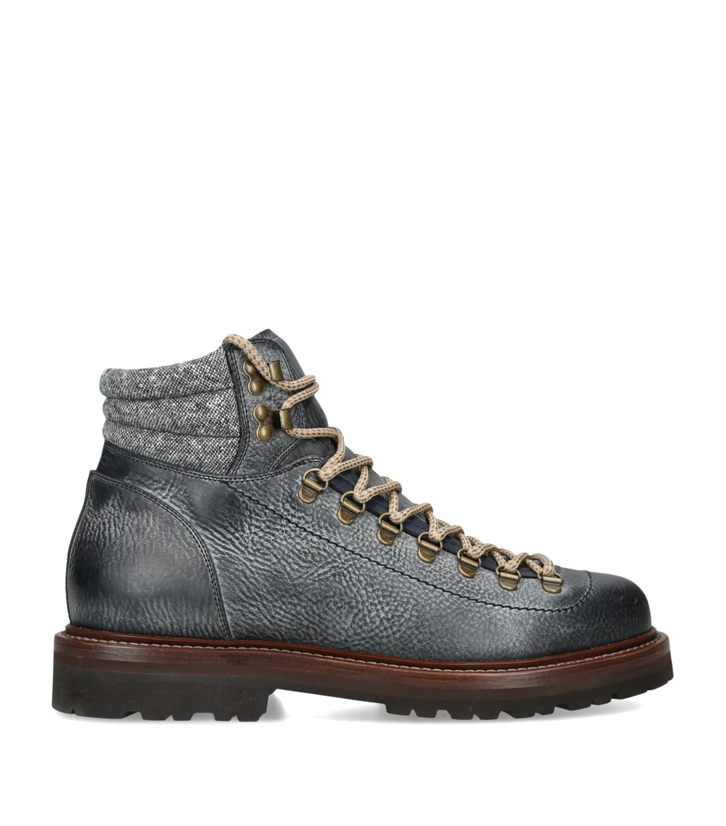 Brunello Cucinelli Leather Lace-Up Hiker Boots Navy