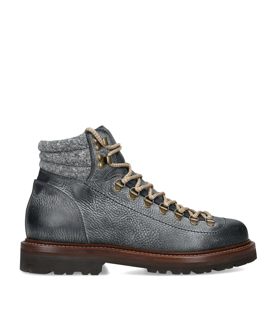 Brunello Cucinelli Leather Lace-Up Hiker Boots Navy