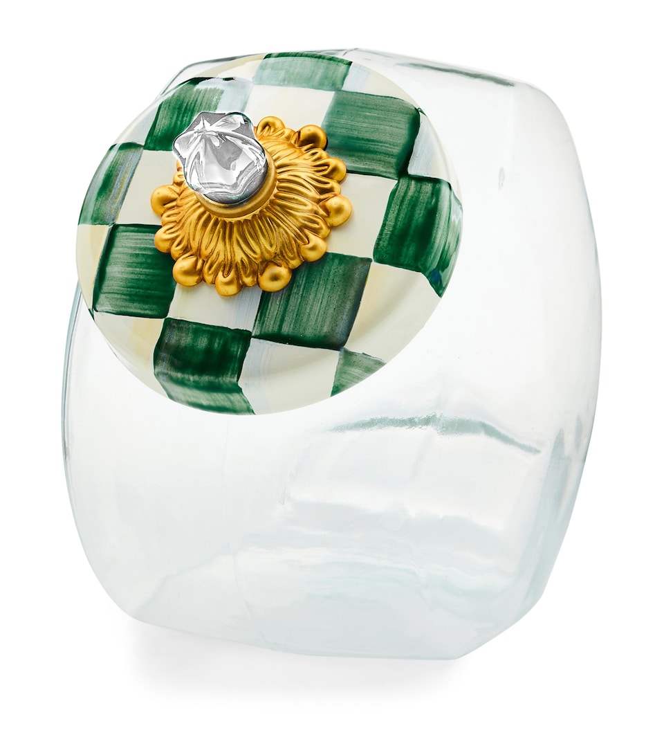Glass Emerald Check Cookie Jar