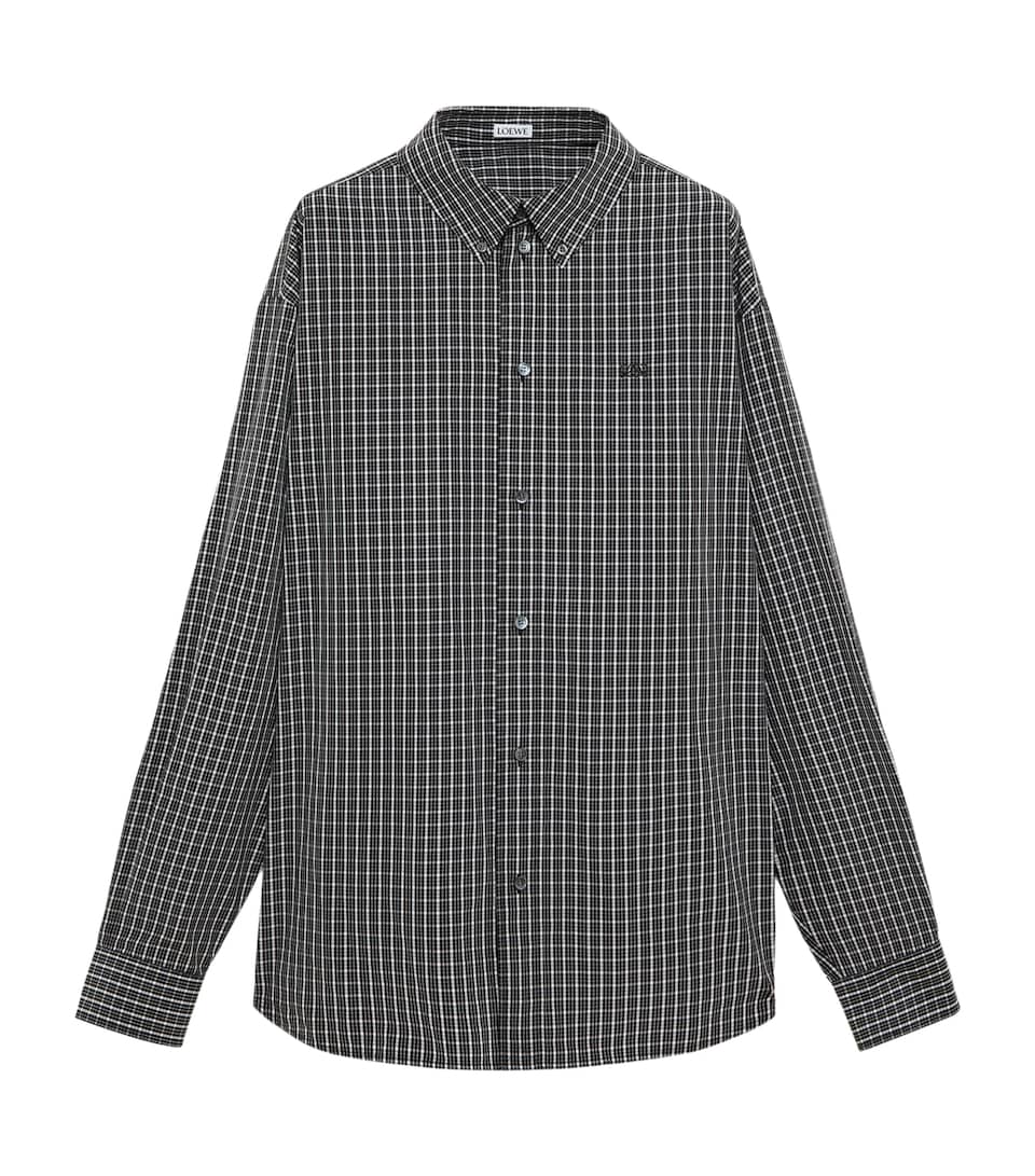 LOEWE Mens Check Anagram Embroidered Shirt Black/white