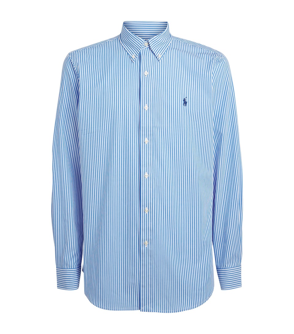 Polo Ralph Lauren Mens Stretch-Cotton Poplin Stripe Shirt Light Blue/wht
