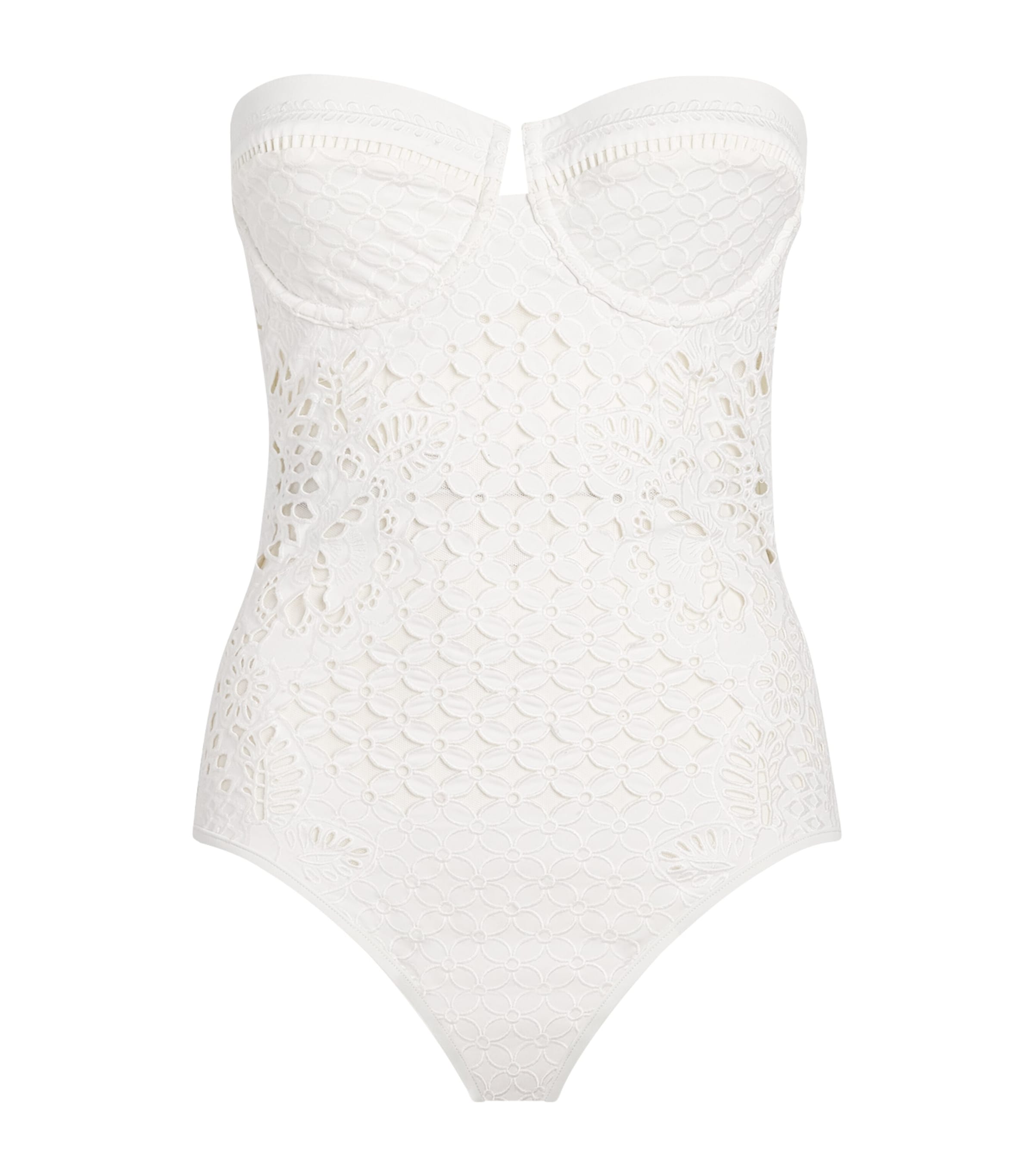 Zimmermann Womens Embroidered Indra Strapless Swimsuit Ivory