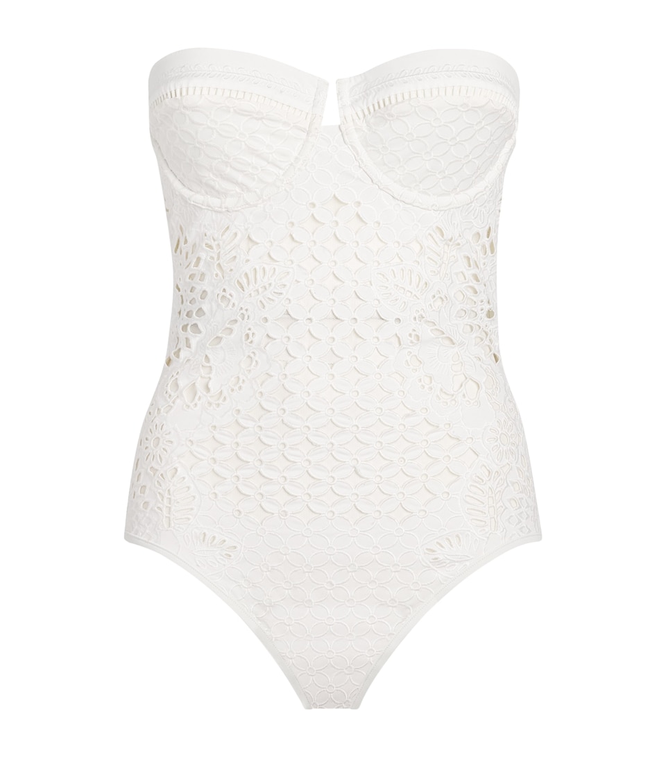 Zimmermann Womens Embroidered Indra Strapless Swimsuit Ivory