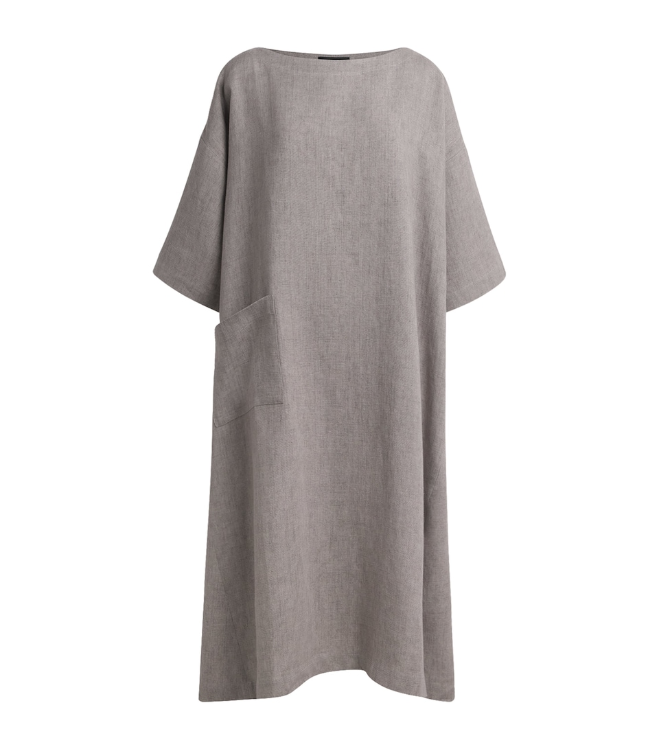 Eskandar Womens Linen Boat-Neck Midi Dress Stone