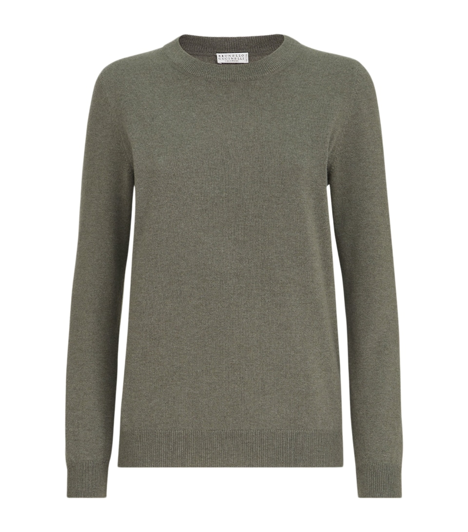 Brunello Cucinelli Womens Cashmere Monili-Detail Sweater Dark Green