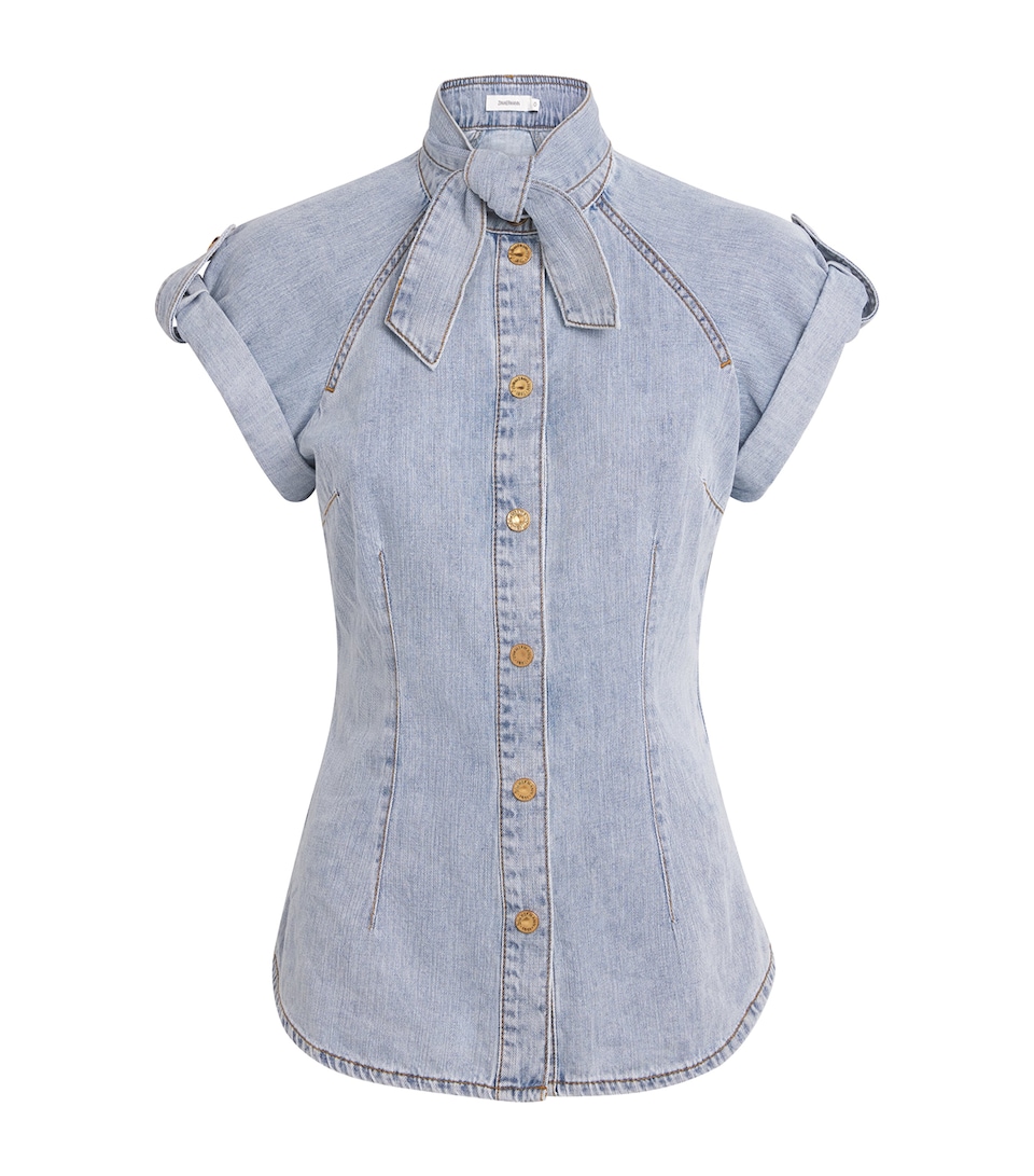 Denim Tie-Neck Shirt