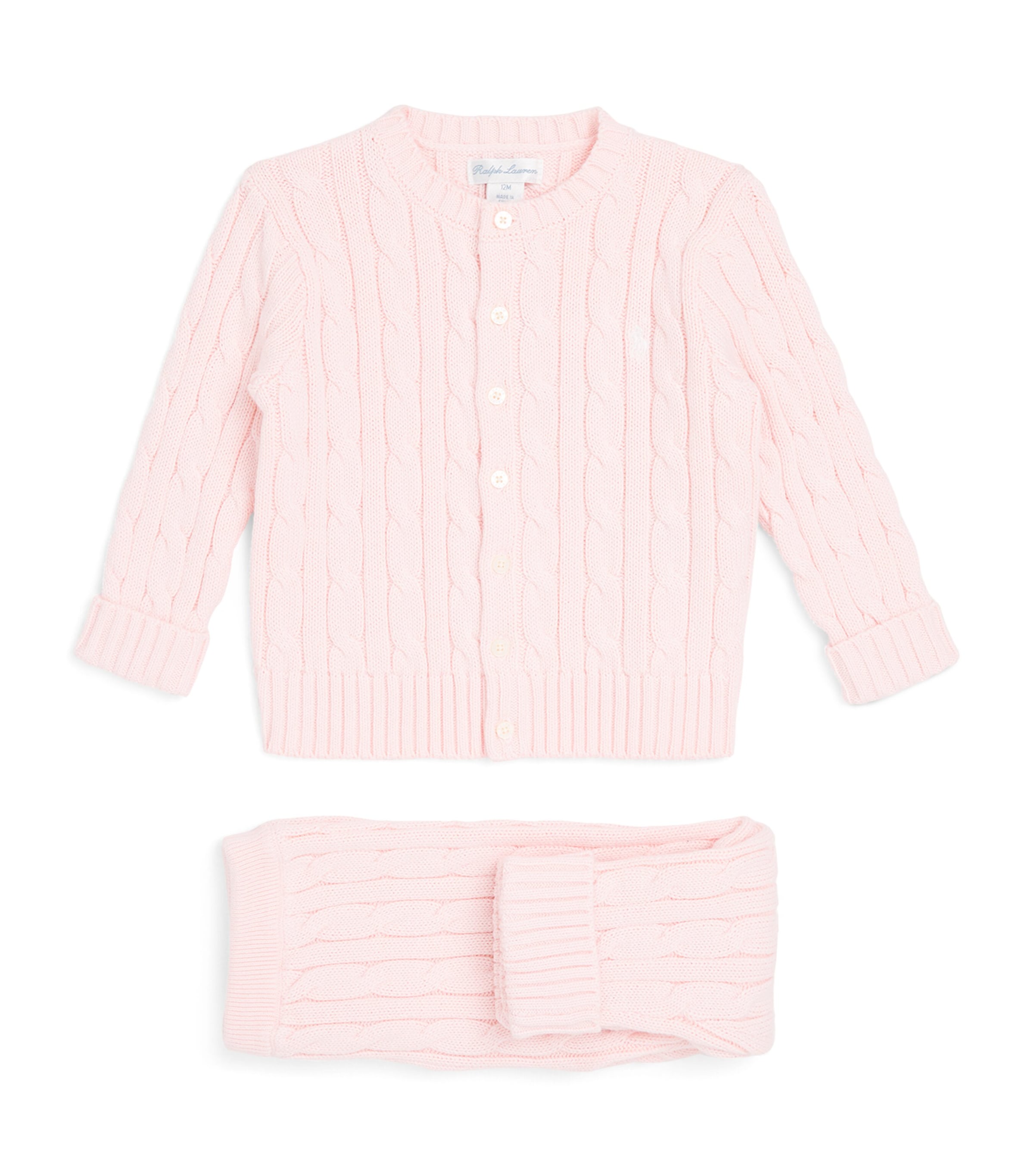 Ralph Lauren Kids Cotton Cable-Knit Cardigan and Leggings Set (3-24 Months) Morning Pink