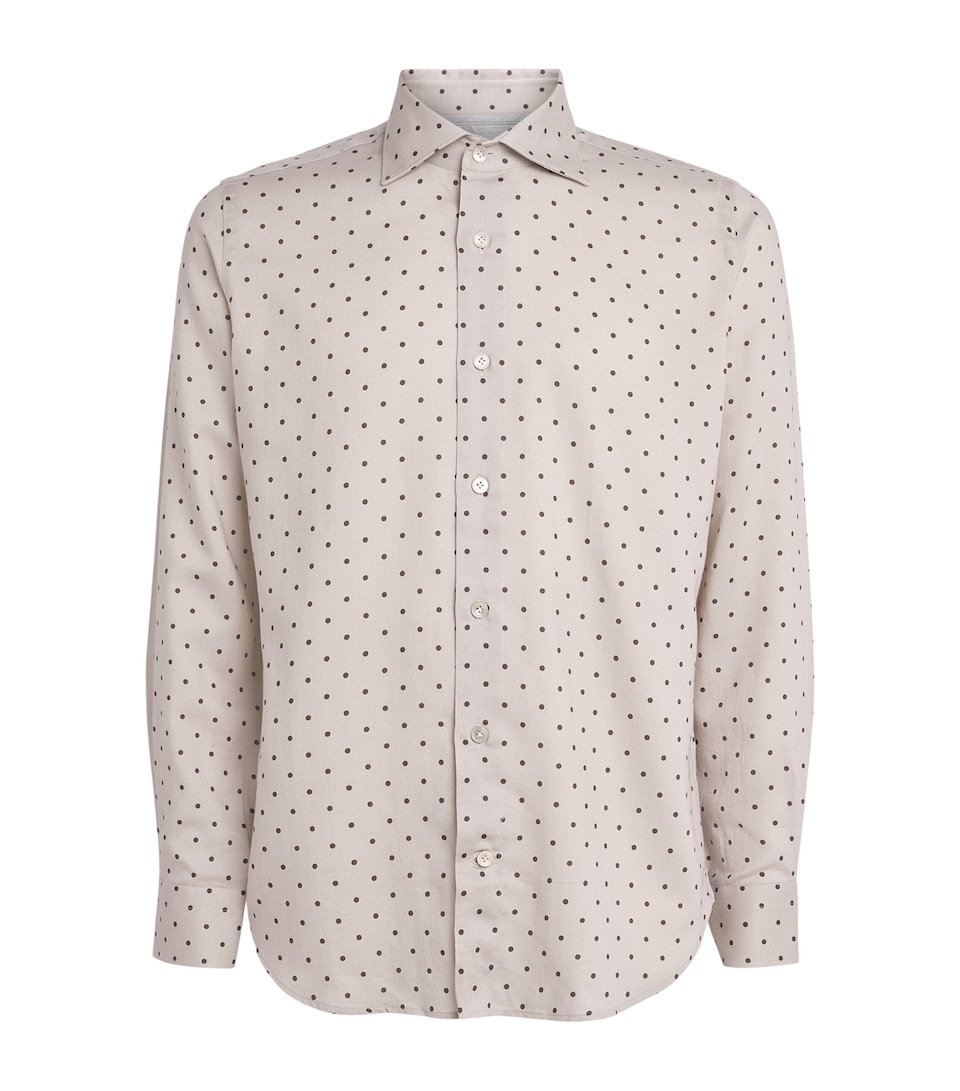 Eleventy Mens Cotton Polka Dot Shirt Sabbia E Moro