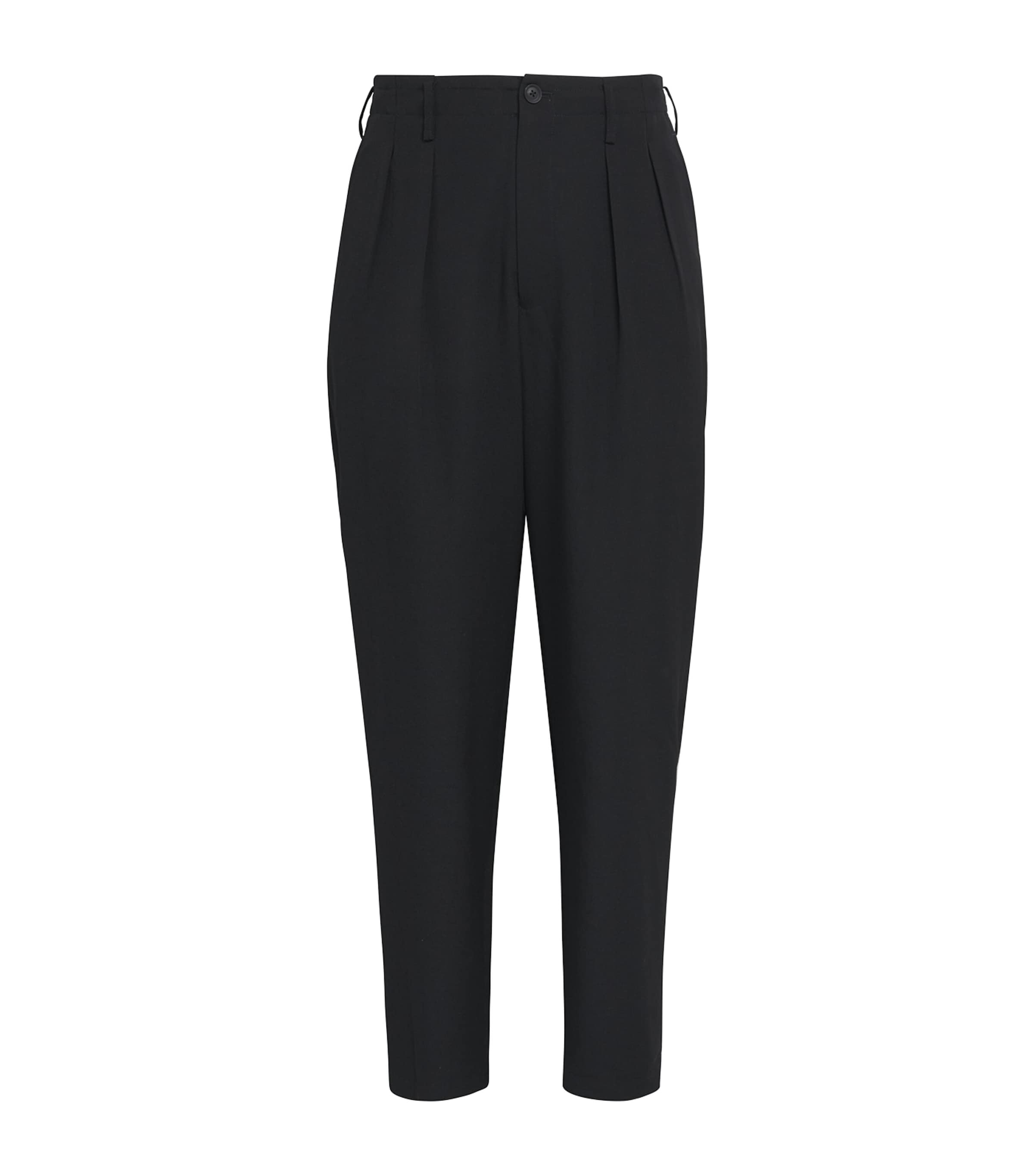Yohji Yamamoto Mens Wool Pleated Straight Trousers Black