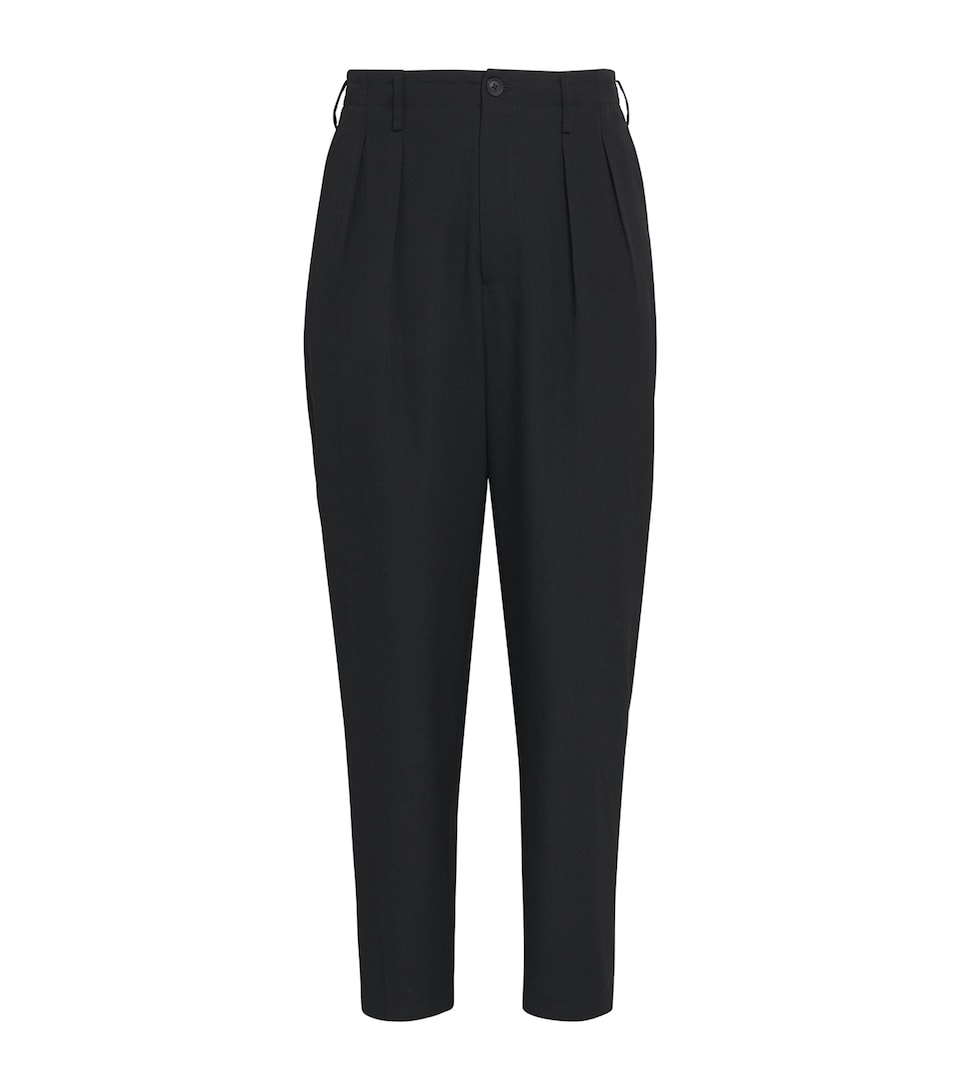 Yohji Yamamoto Mens Wool Pleated Straight Trousers Black