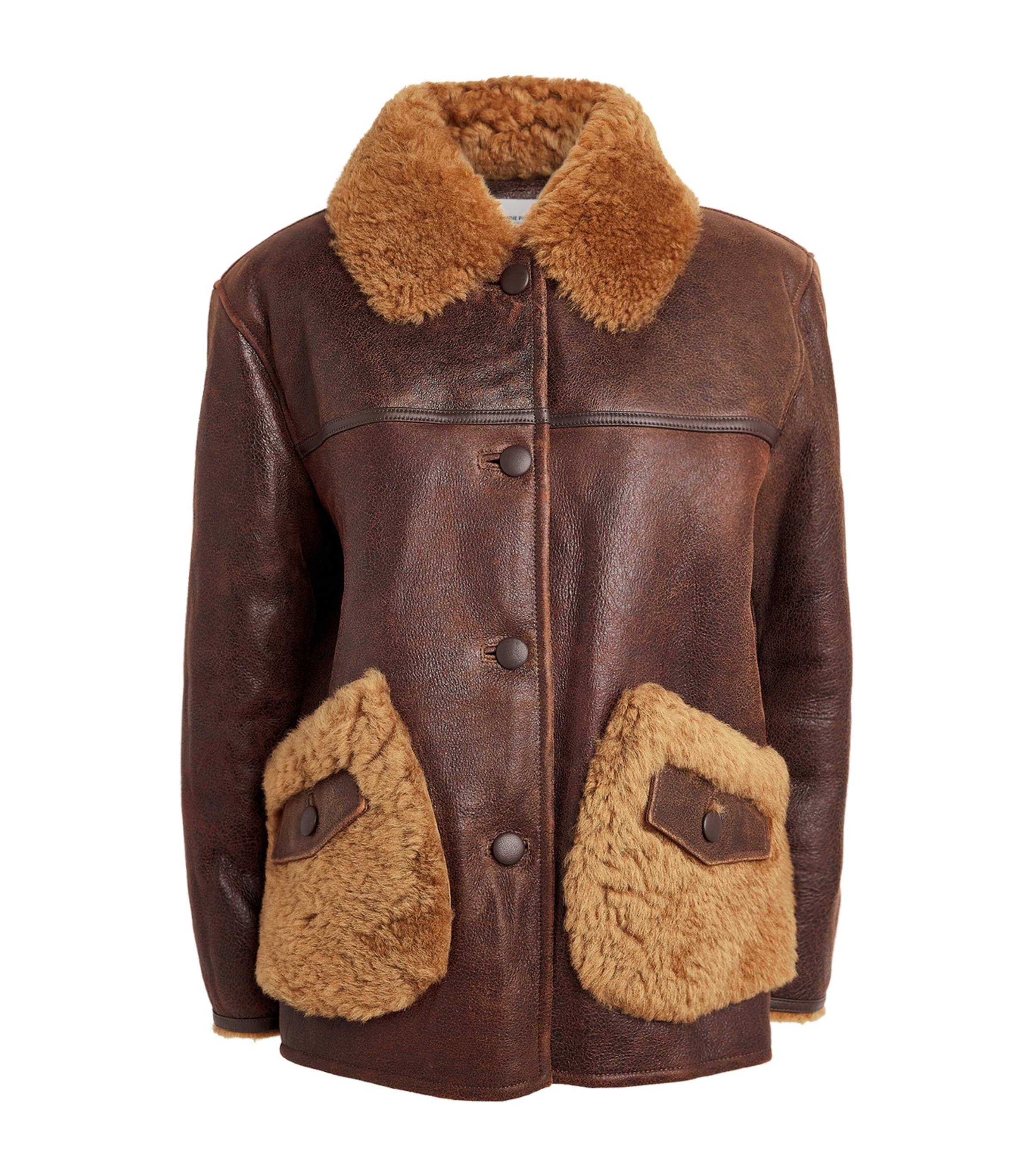 Leather Shearling-Detail Aviator Jacket