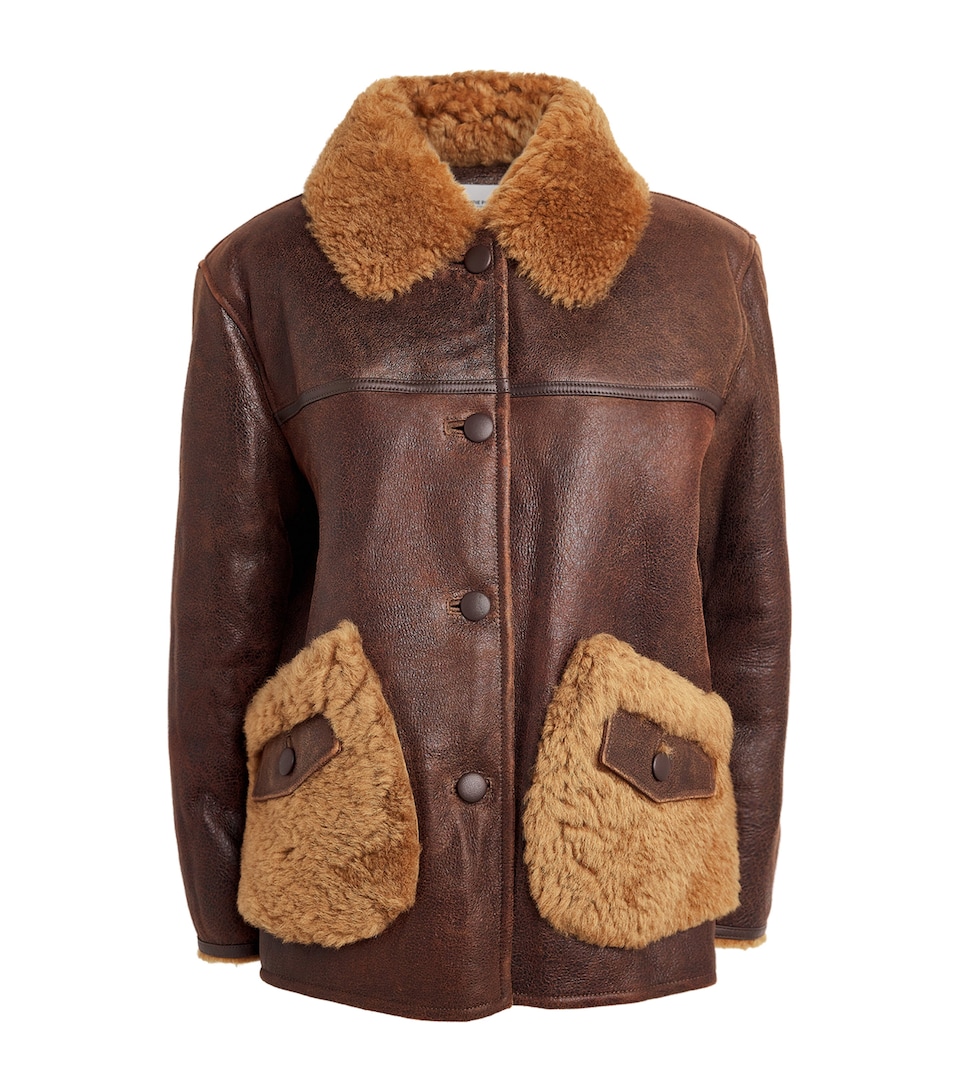 Leather Shearling-Detail Aviator Jacket