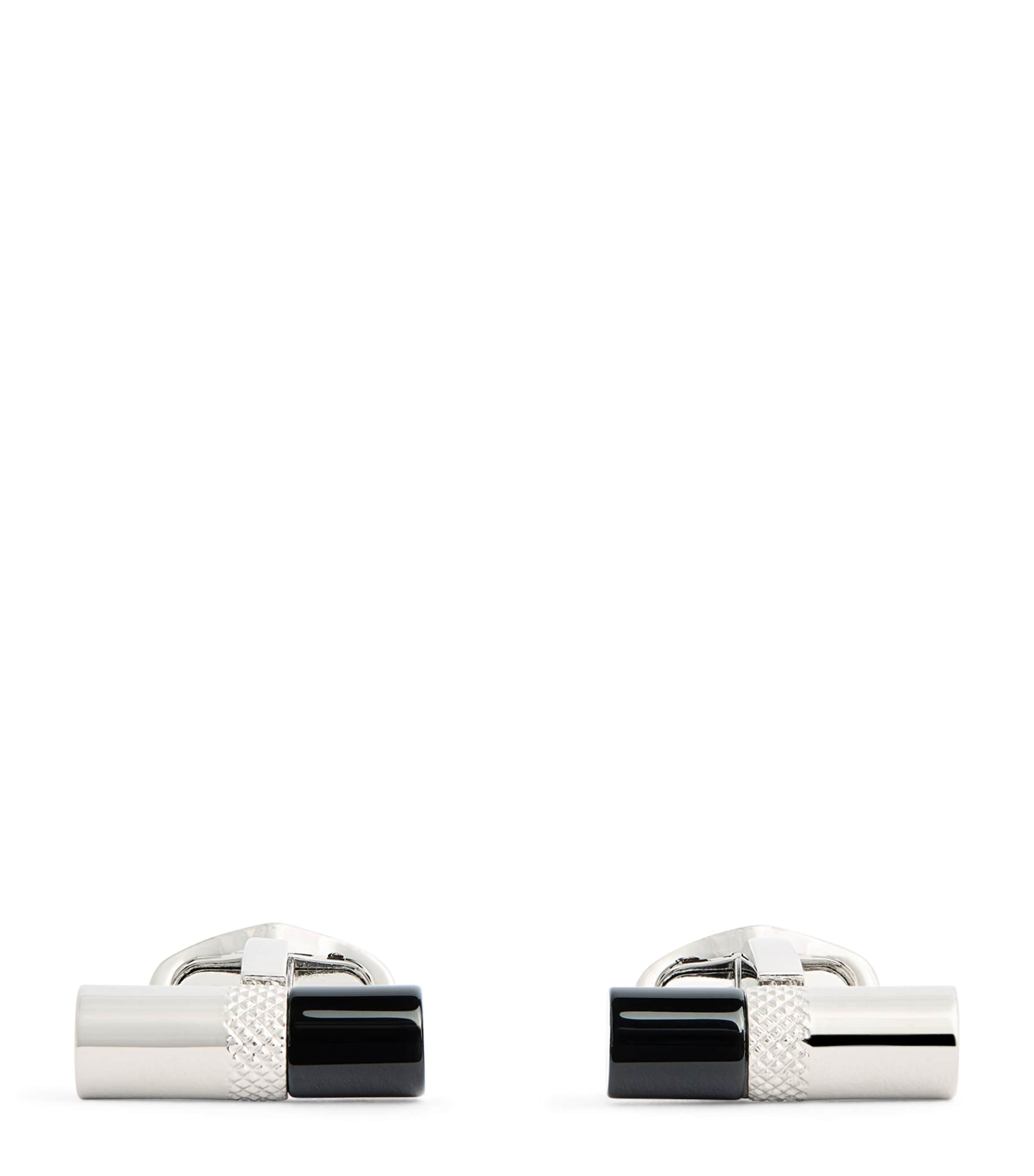 Rhodium-Plated Stone Bar Cufflinks