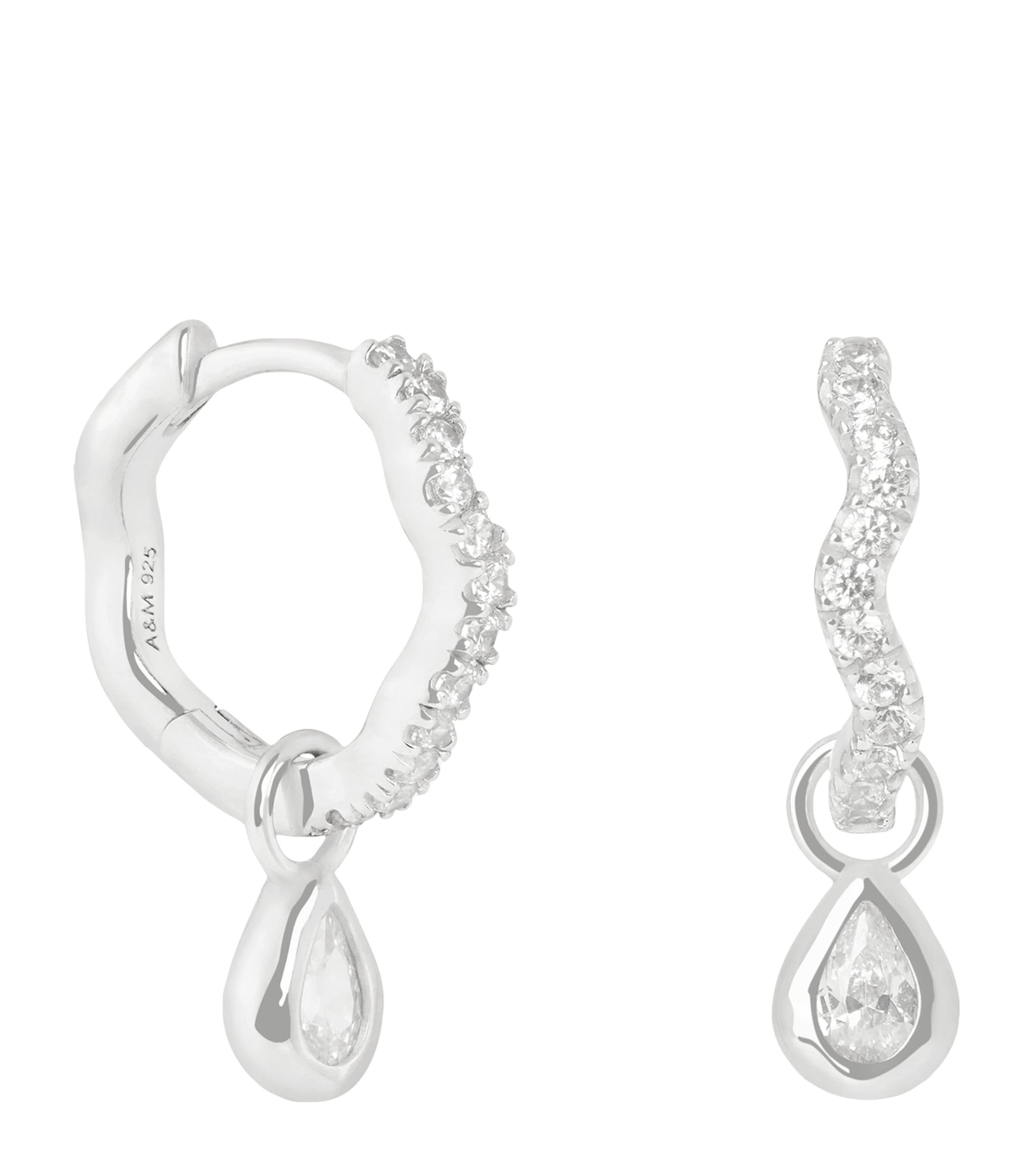 Astrid & Miyu Rhodium-Plated Sterling Silver and Cubic Zirconia Ripple Huggie Earrings Silver