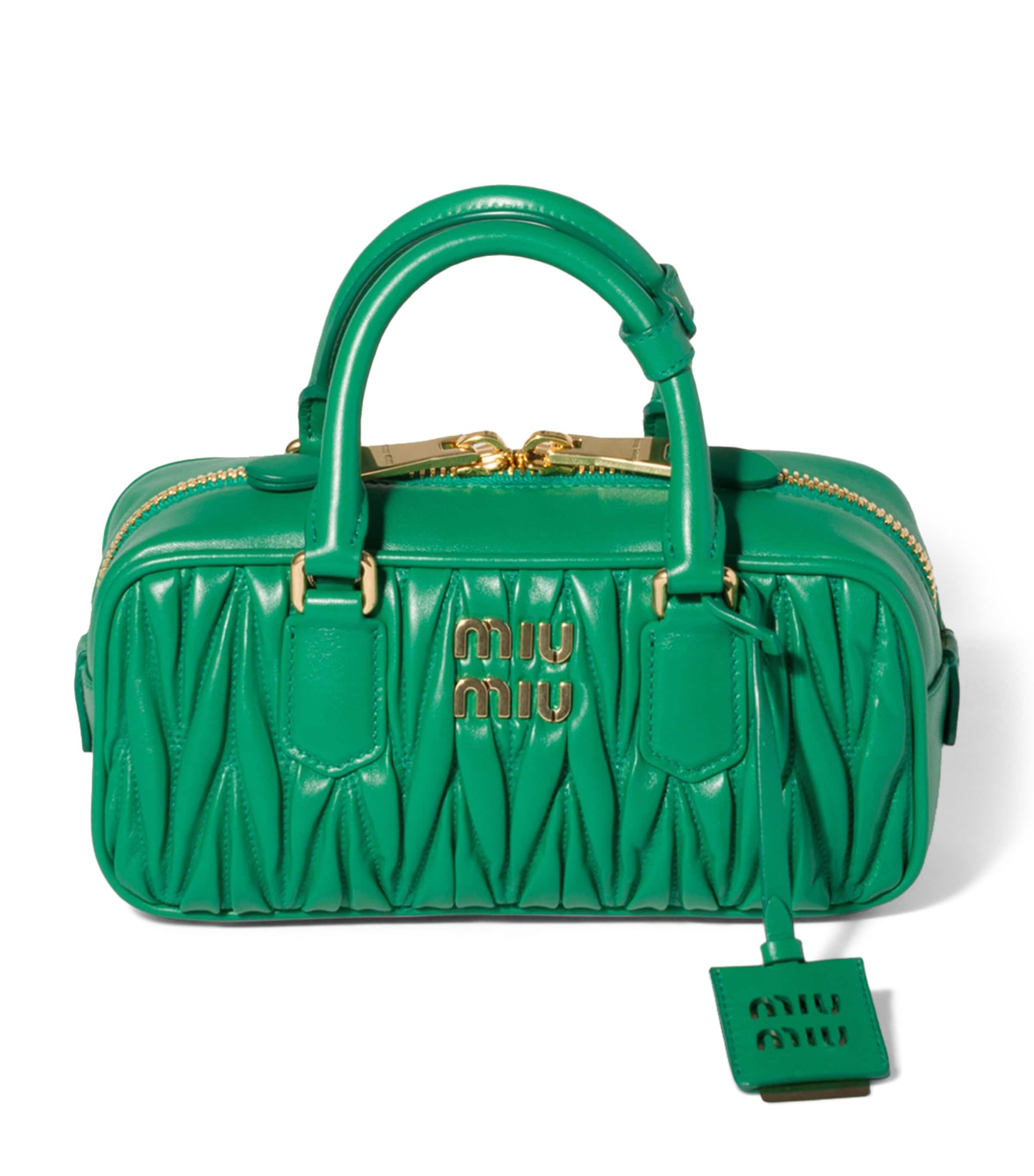 Miu Miu Nappa Leather Matelassé Arcadie Top-Handle Bag Green