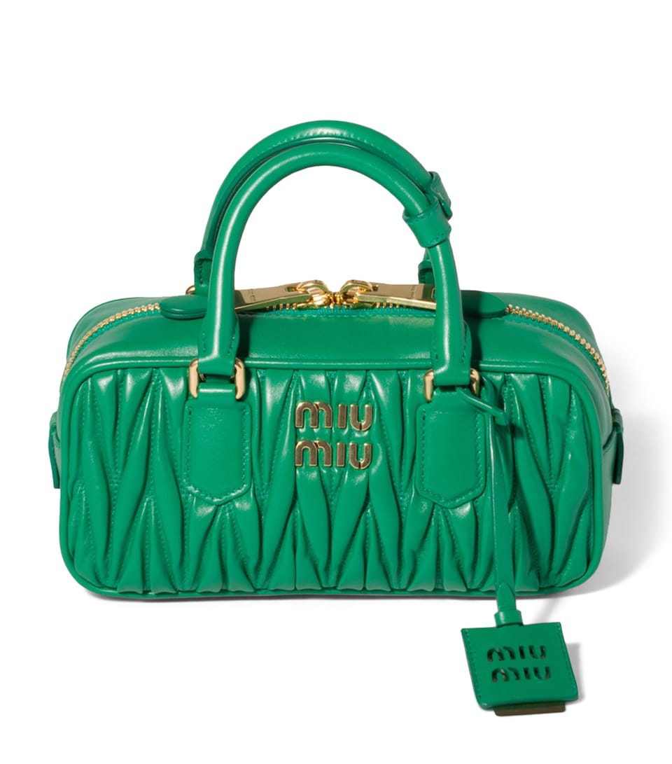 Miu Miu Nappa Leather Matelassé Arcadie Top-Handle Bag Green