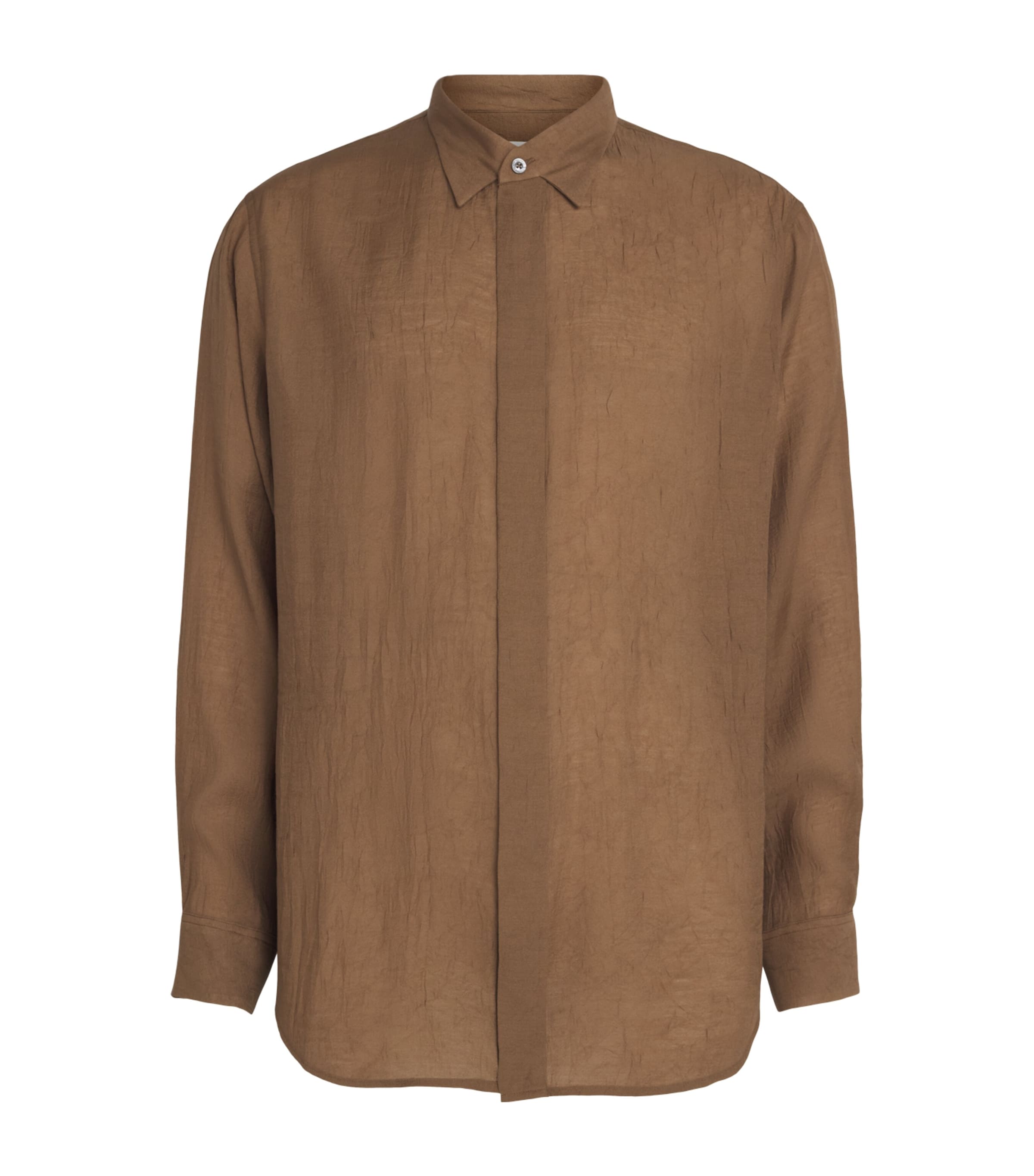 System Mens Hidden Button Shirt Khaki Brown