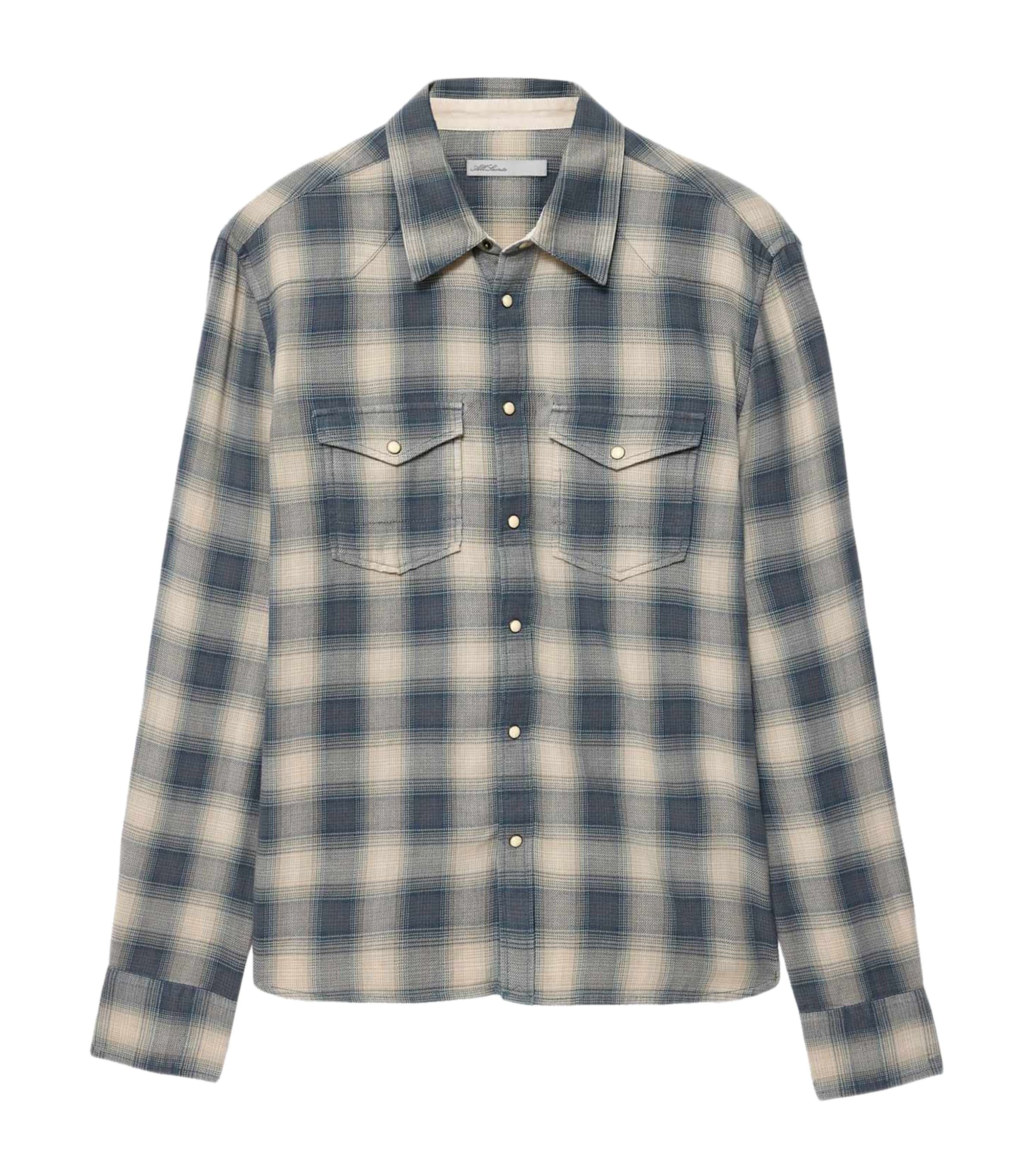 AllSaints Mens Organic Cotton Flannel Brook Shirt Blue Check