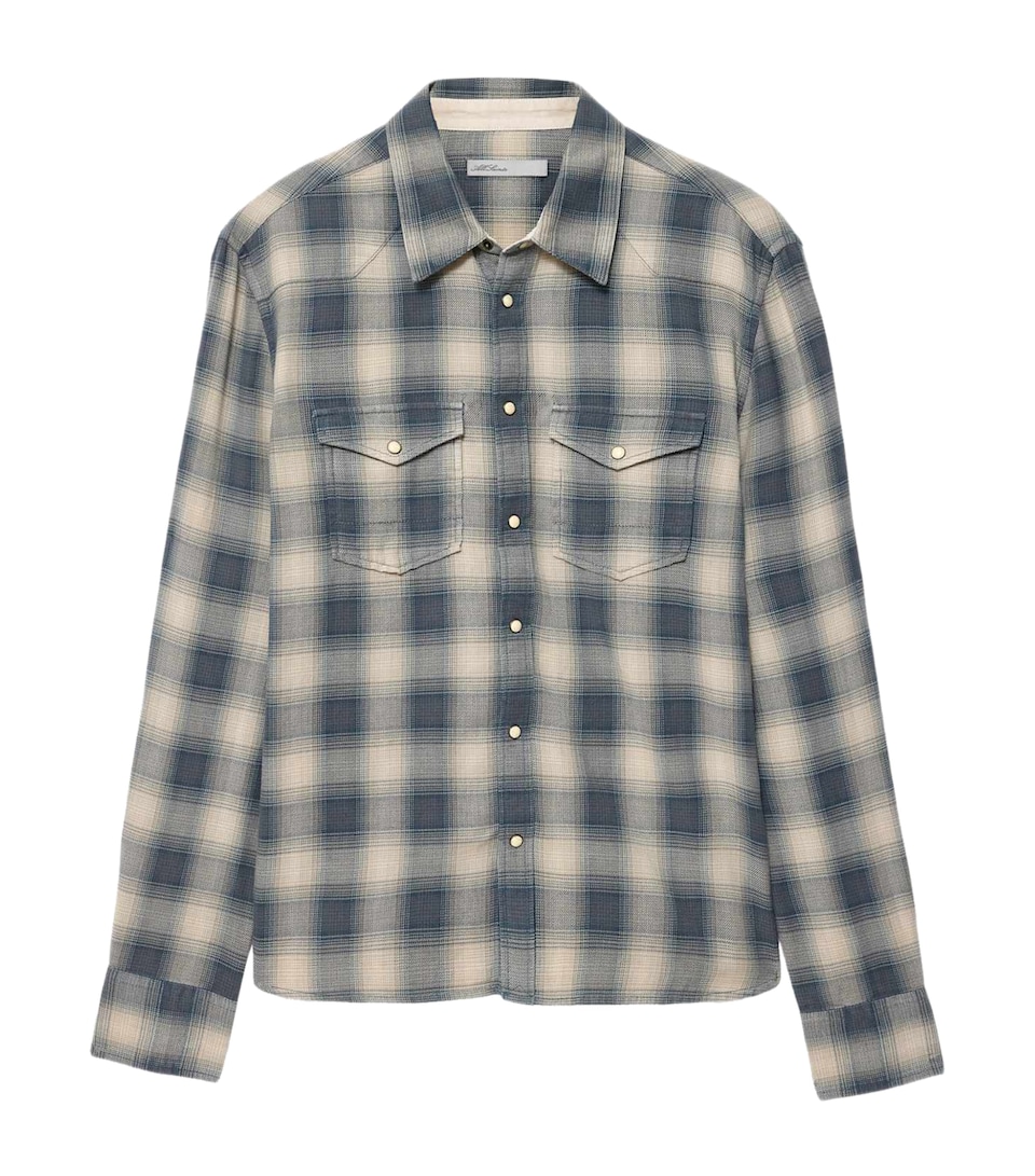 AllSaints Mens Organic Cotton Flannel Brook Shirt Blue Check