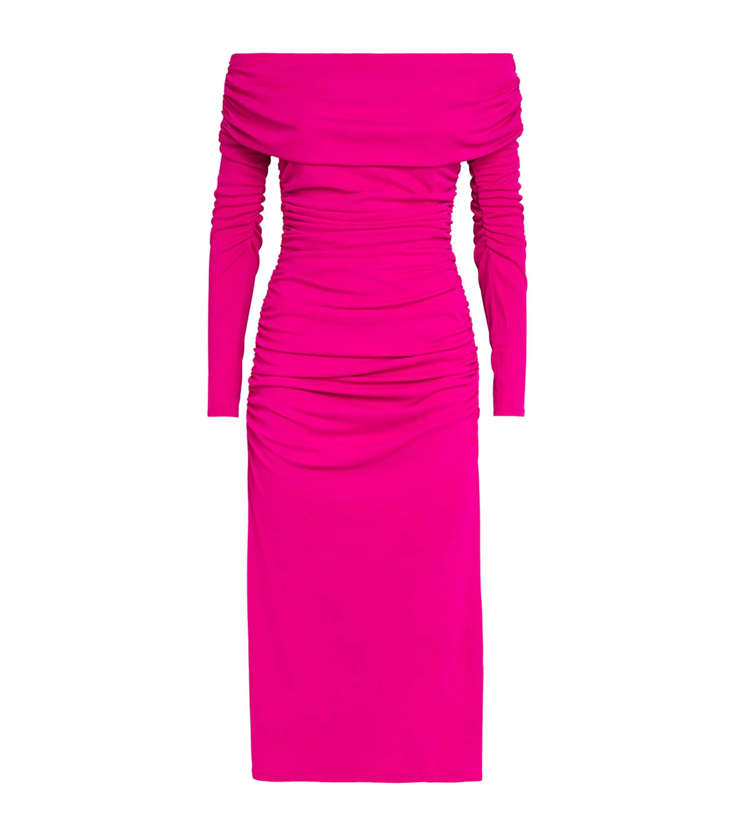Carolina Herrera Womens Off-The-Shoulder Ruched Midi Dress Berry
