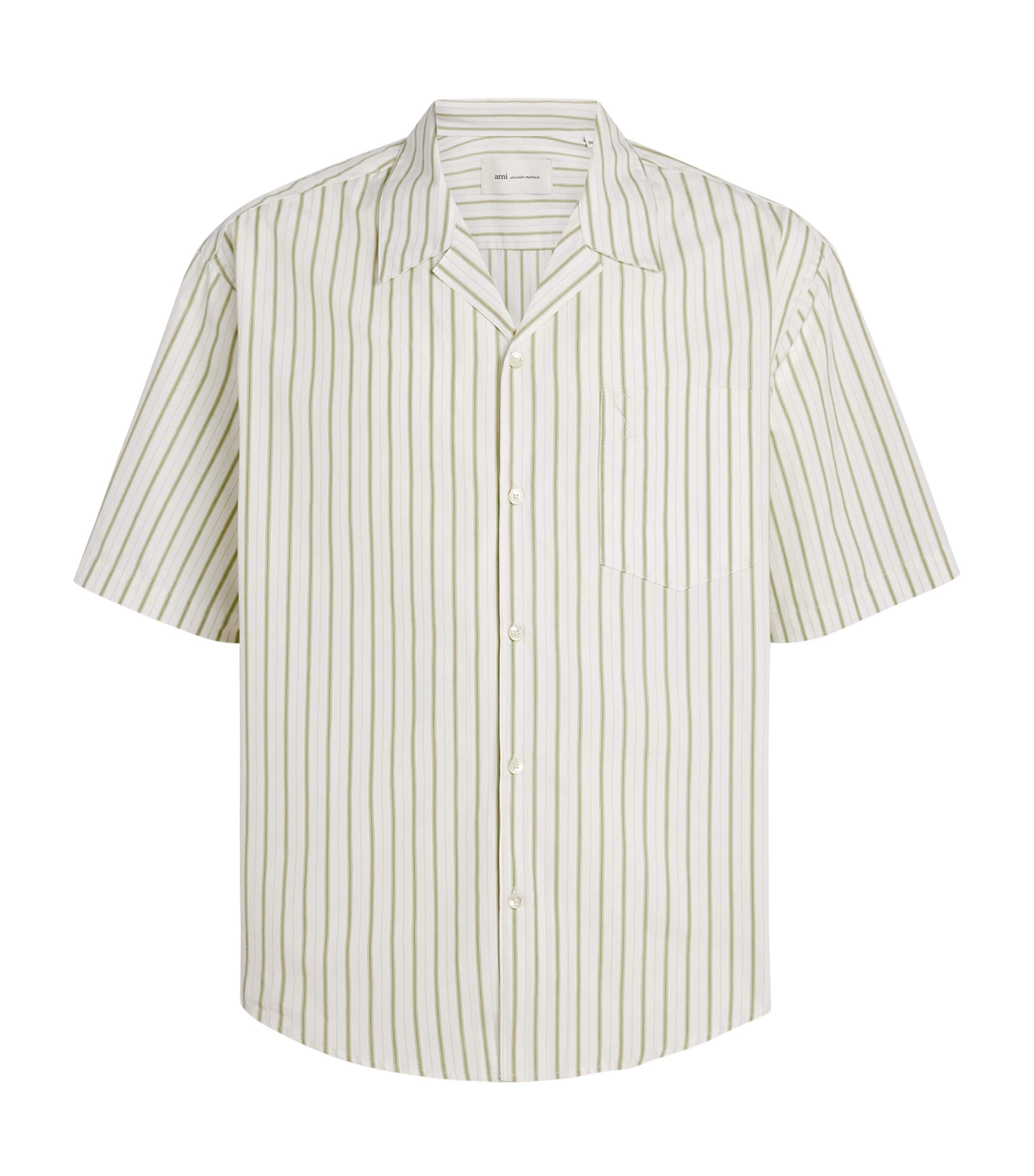 AMI Paris Mens Embroidered Short-Sleeve Shirt Blanc/matcha