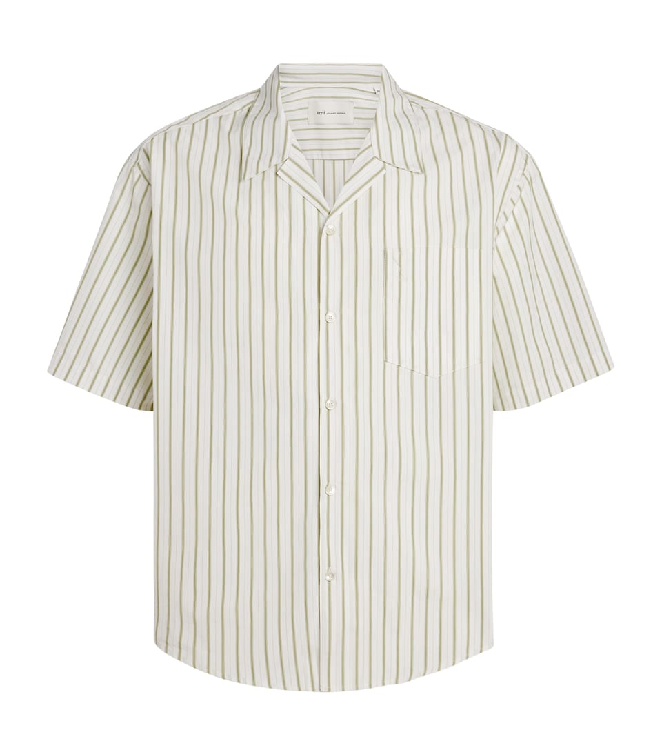 AMI Paris Mens Embroidered Short-Sleeve Shirt Blanc/matcha