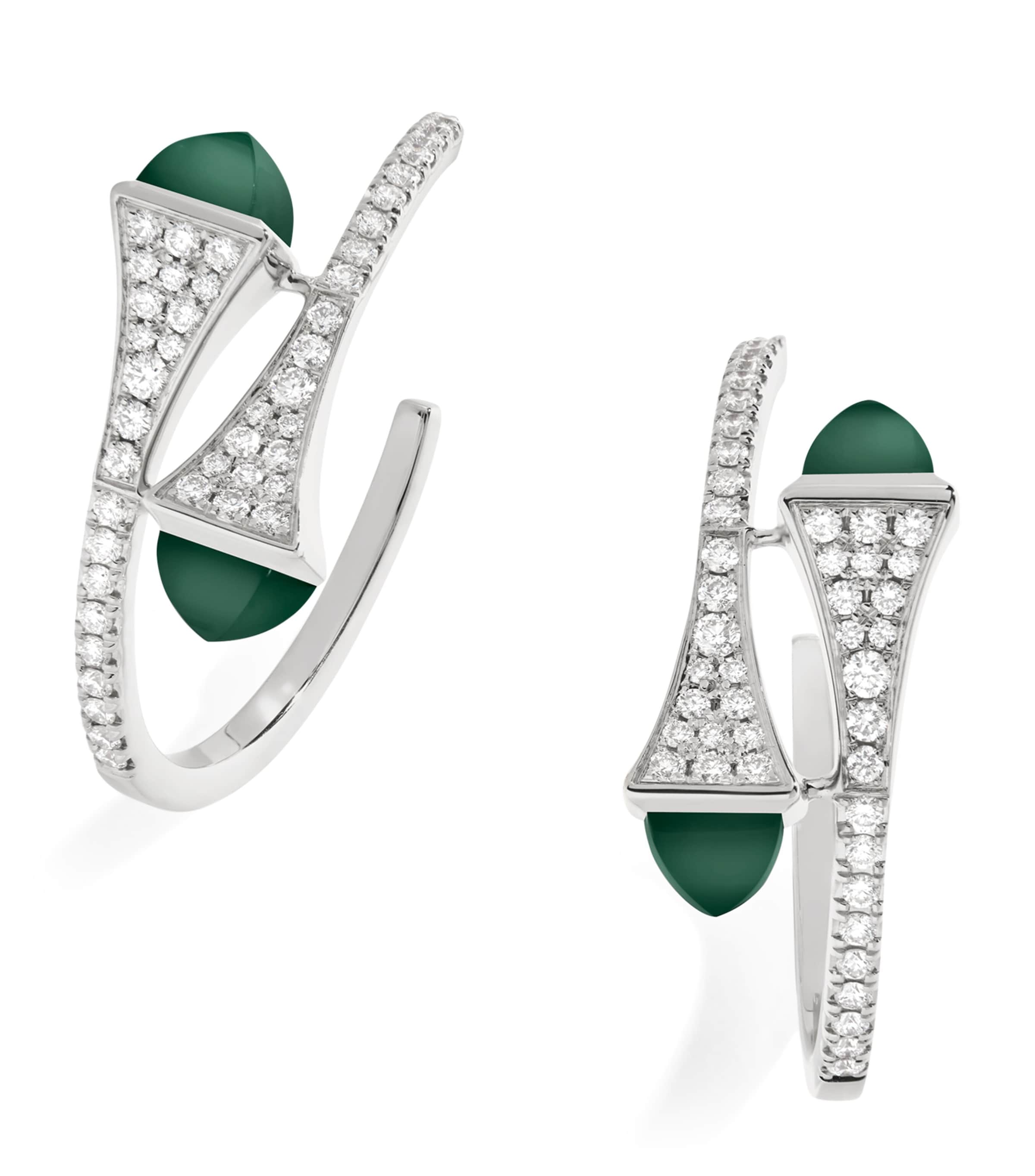 MARLI New York White Gold, Diamond and Green Agate Cleo Hoop Earrings White Gold