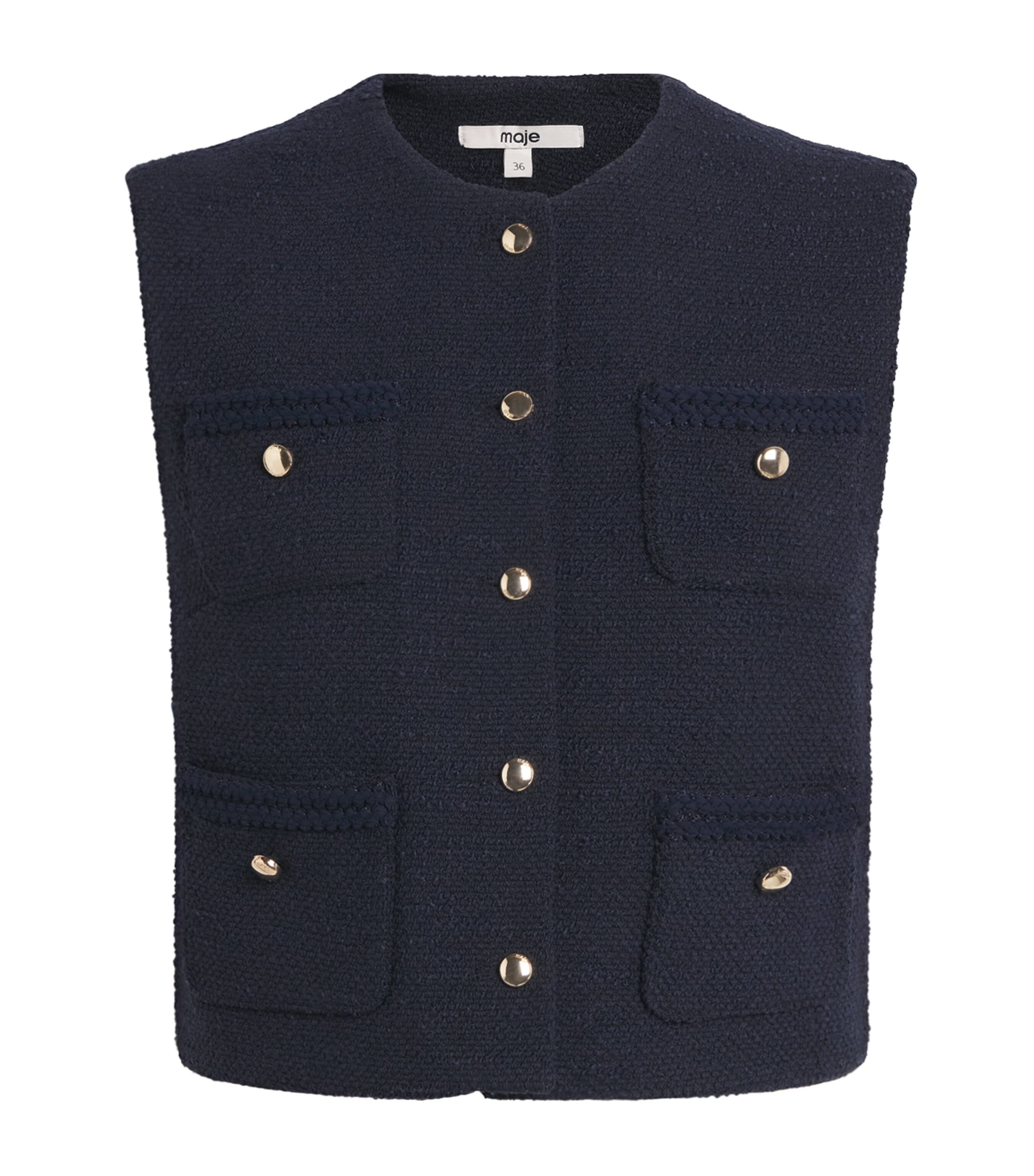 Maje Womens Tweed Gilet Navy