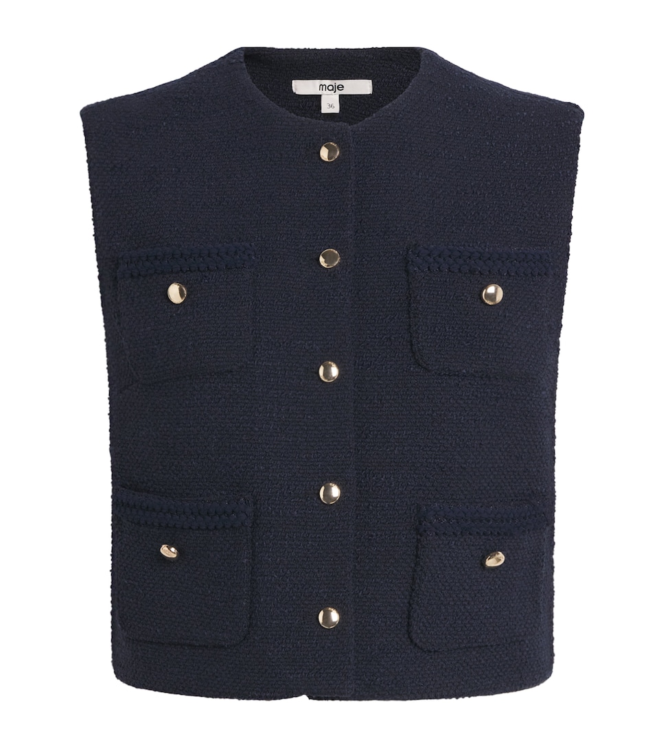 Maje Womens Tweed Gilet Navy