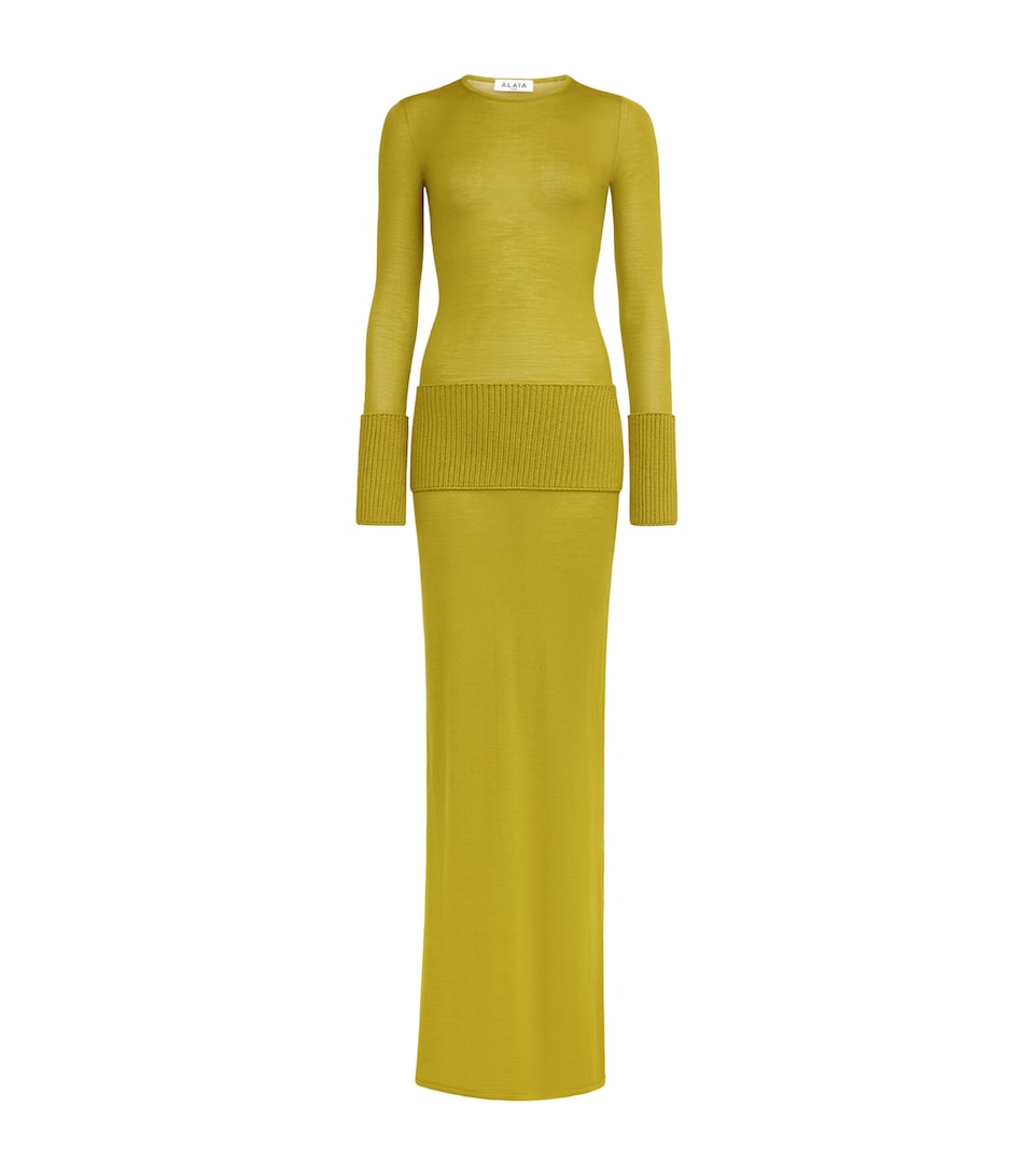 Alaïa Womens Wool Knitted Maxi Dress Lime
