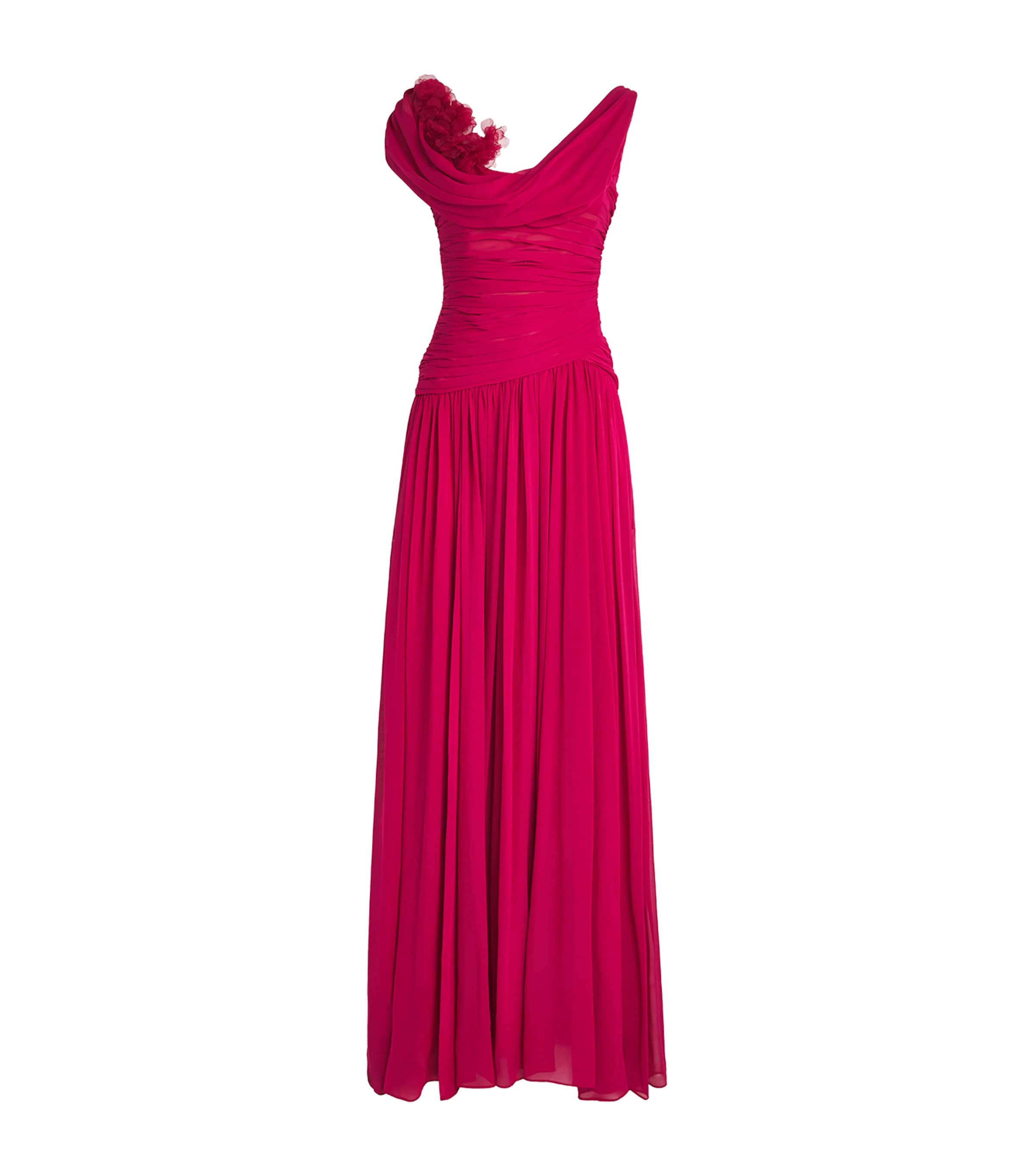 Carolina Herrera Womens Silk Chiffon Floral Embellished Gown Cranberry