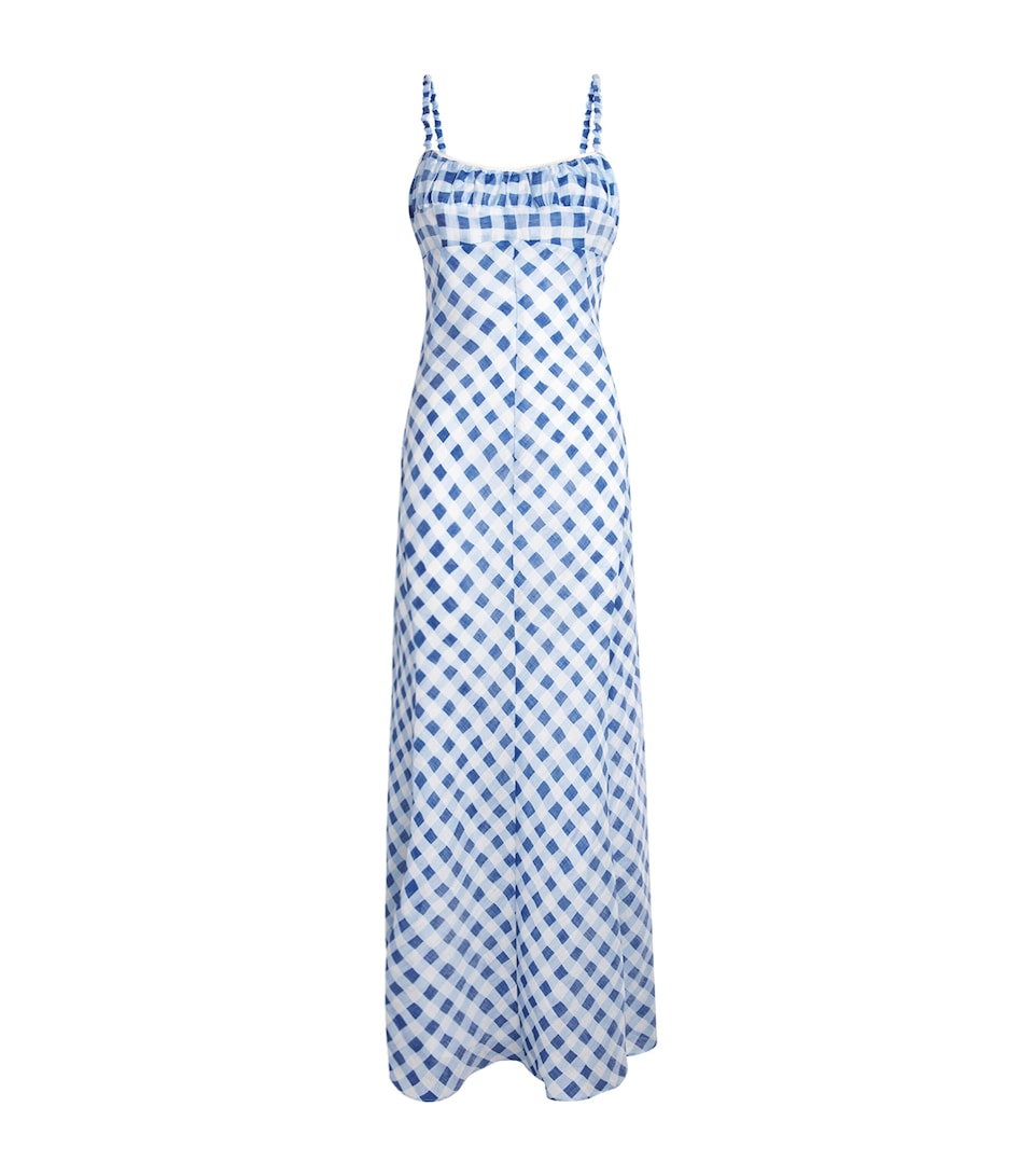 Linen-Blend Gingham Maxi Dress