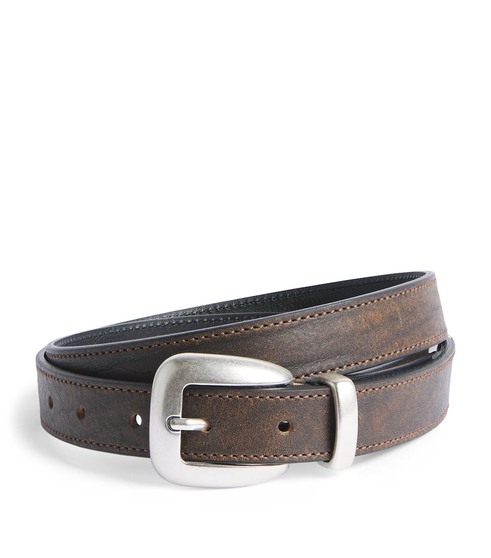 Molebo Burnished Leather Western Belt Faded Brown/black