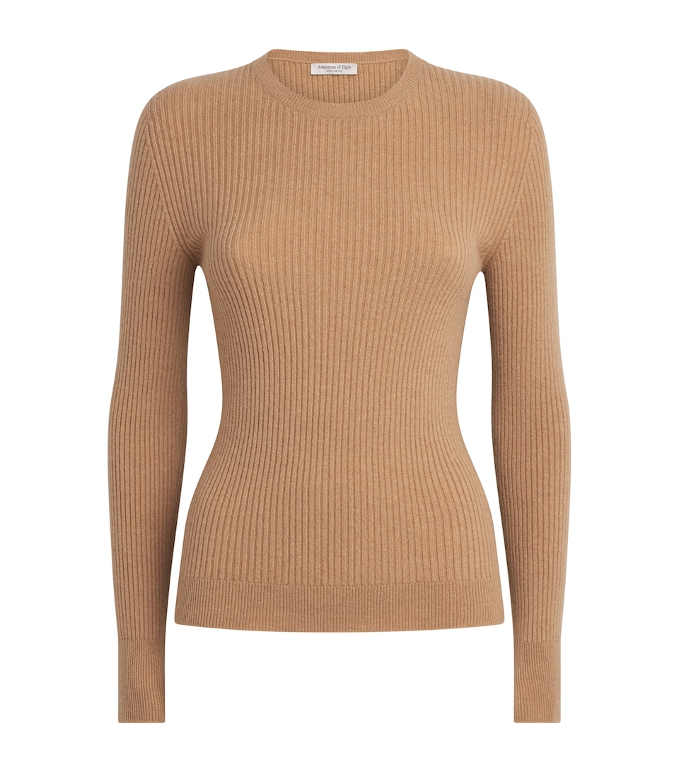 Johnstons Of Elgin Womens Cashmere Ribbed Sweater Camel