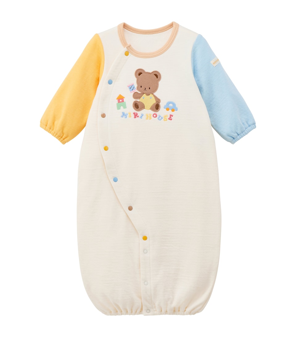 Miki House Logo Bear Embroidered Playsuit (1 Month)