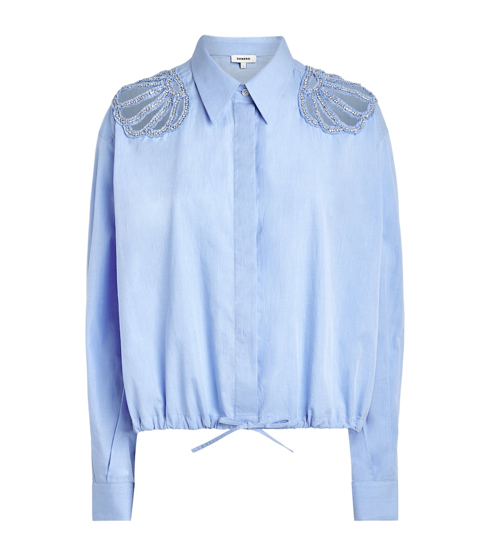 Sandro Paris Womens Cotton Embellished Shirt Sky Blue